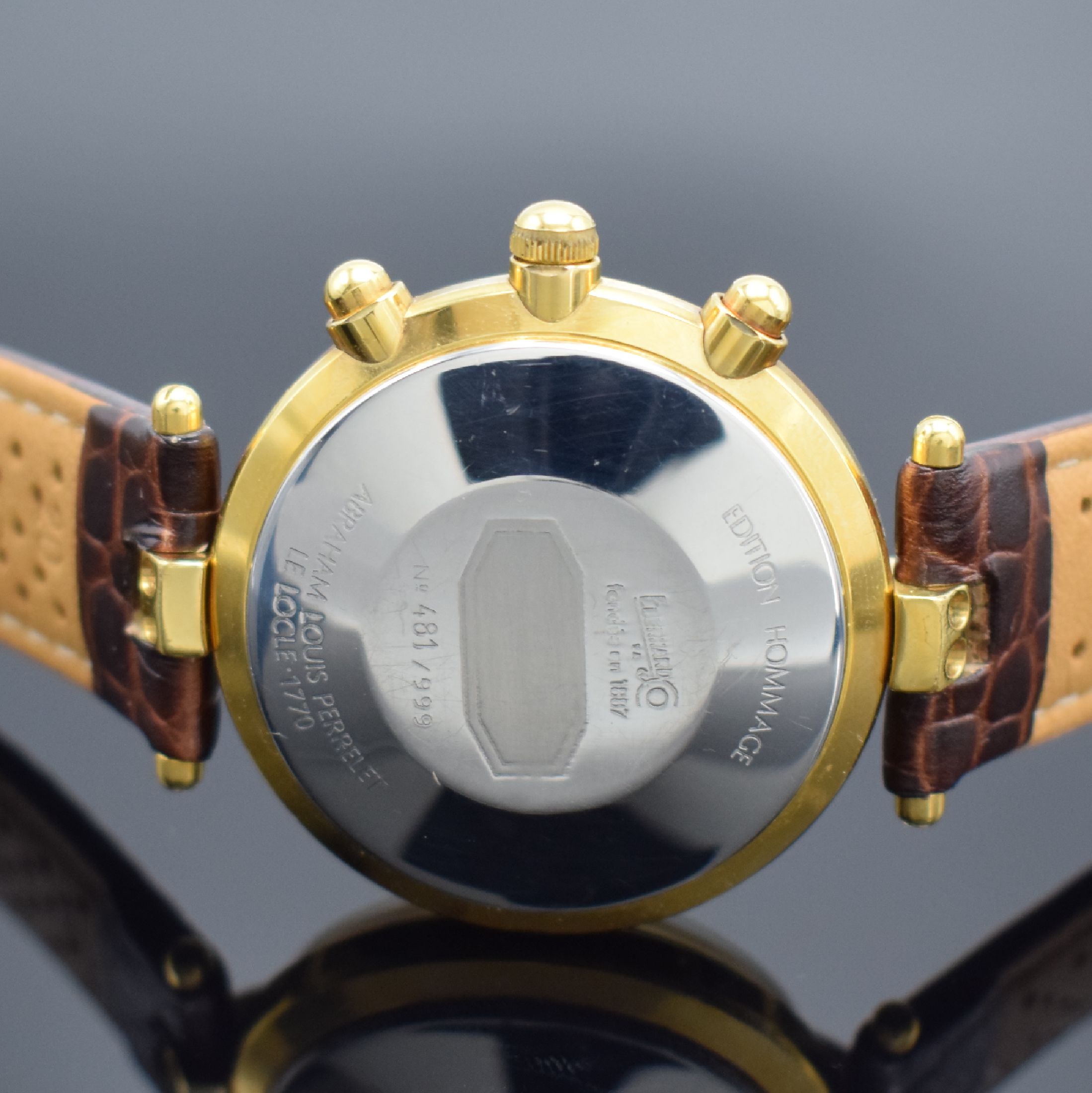 Detail c: EBERHARD & CO auf 999 Stück limitierter Armbandchronograph Edition Hommage A.L. Perrelet, Schweiz verk. lt. beil. Pap. 06/1990, Automatik, verg. ...