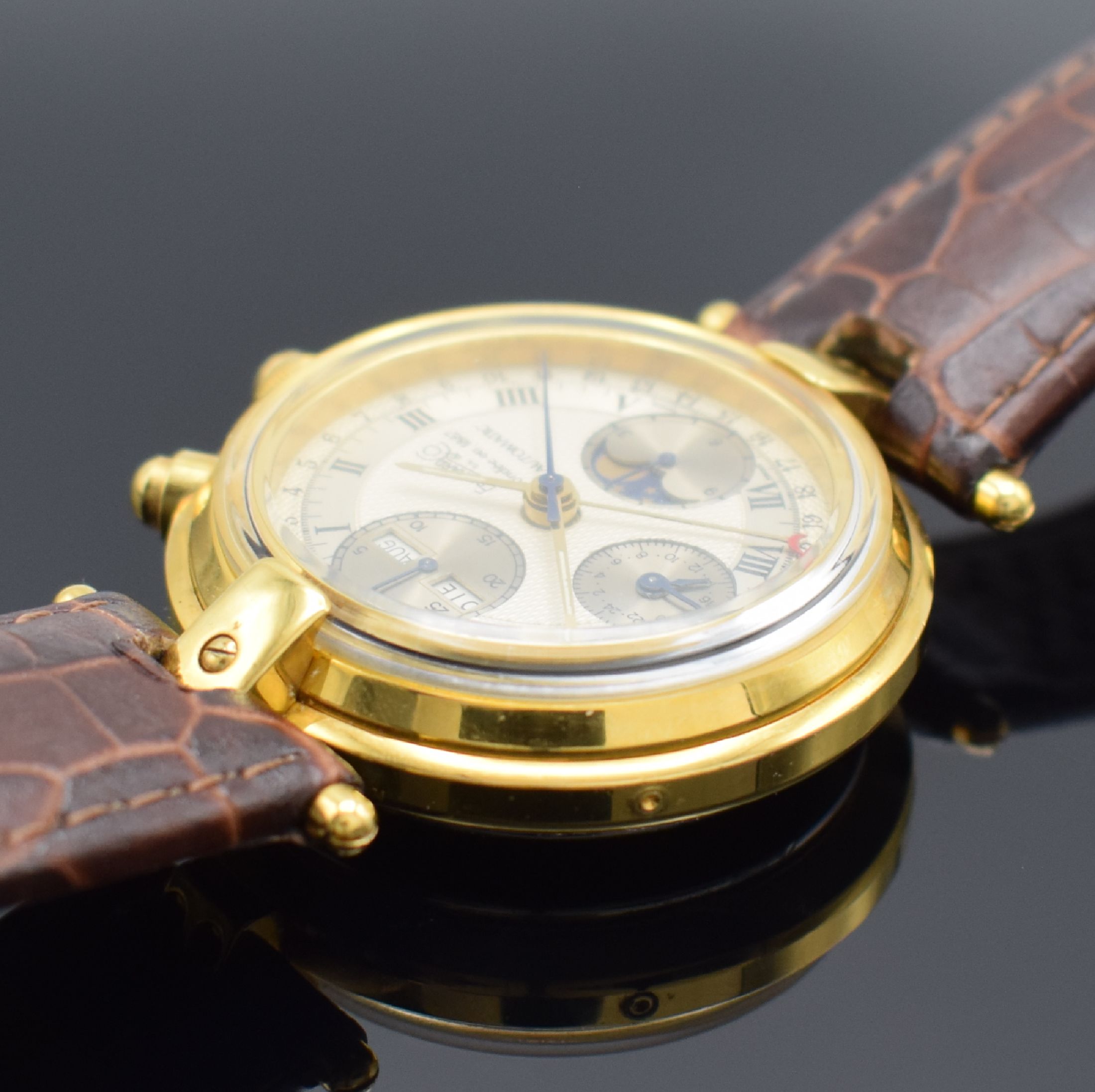 Detail d: EBERHARD & CO auf 999 Stück limitierter Armbandchronograph Edition Hommage A.L. Perrelet, Schweiz verk. lt. beil. Pap. 06/1990, Automatik, verg. ...