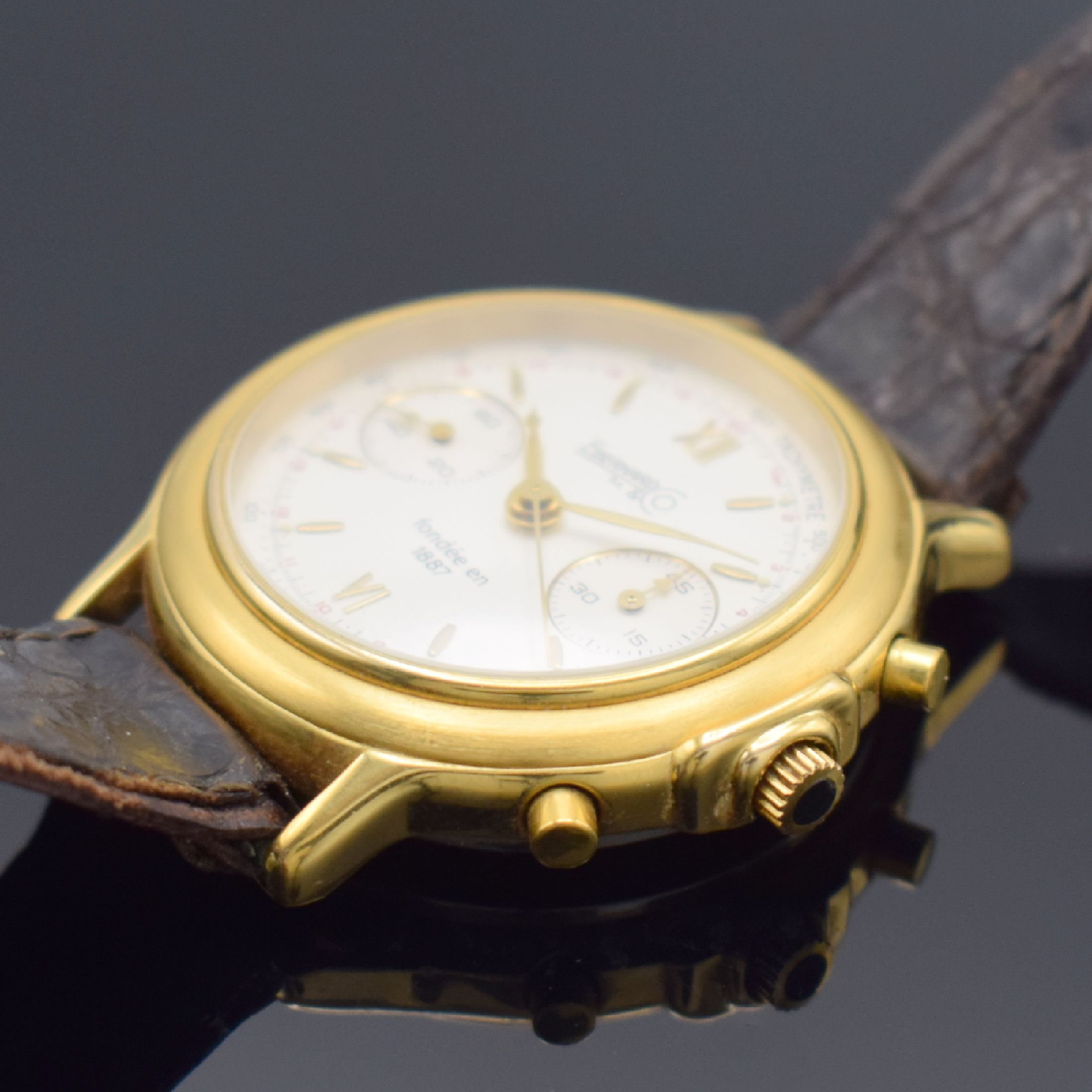 Detail b: EBERHARD & Co auf 250 Stück limitierte Herrenarmbanduhr mit Schaltradchronograph, Schweiz um 1987, Handaufzug, verg. Geh., Edelstahlboden aufgedr., ...