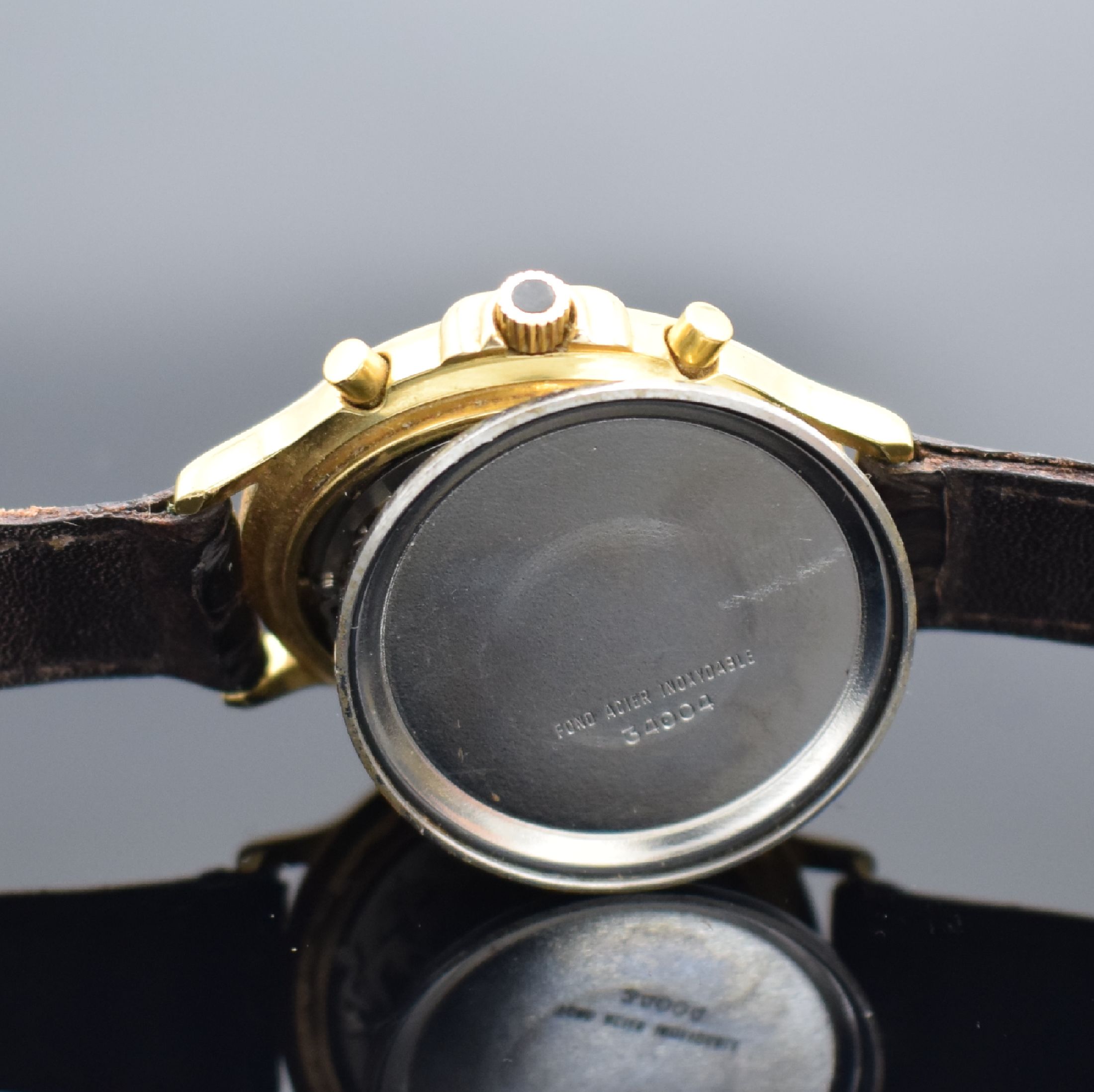 Detail e: EBERHARD & Co auf 250 Stück limitierte Herrenarmbanduhr mit Schaltradchronograph, Schweiz um 1987, Handaufzug, verg. Geh., Edelstahlboden aufgedr., ...
