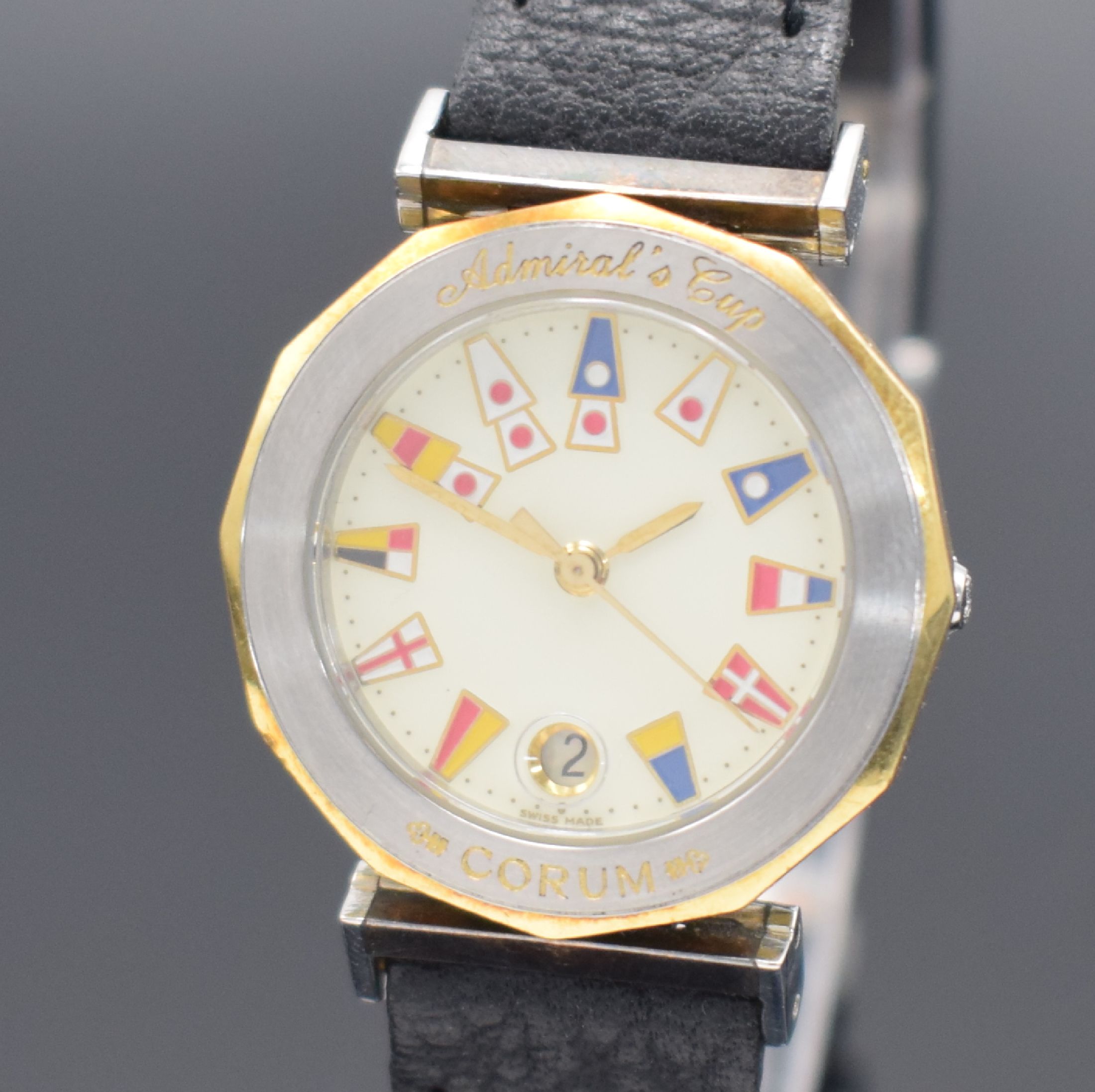 Detail a: CORUM Damenarmbanduhr Admiral´s Cup Referenz 39.930.21, Schweiz um 1990, quarz, Edelstahl/Gold kombiniert inkl. orig. Lederband m. dopp. Faltschl., ...