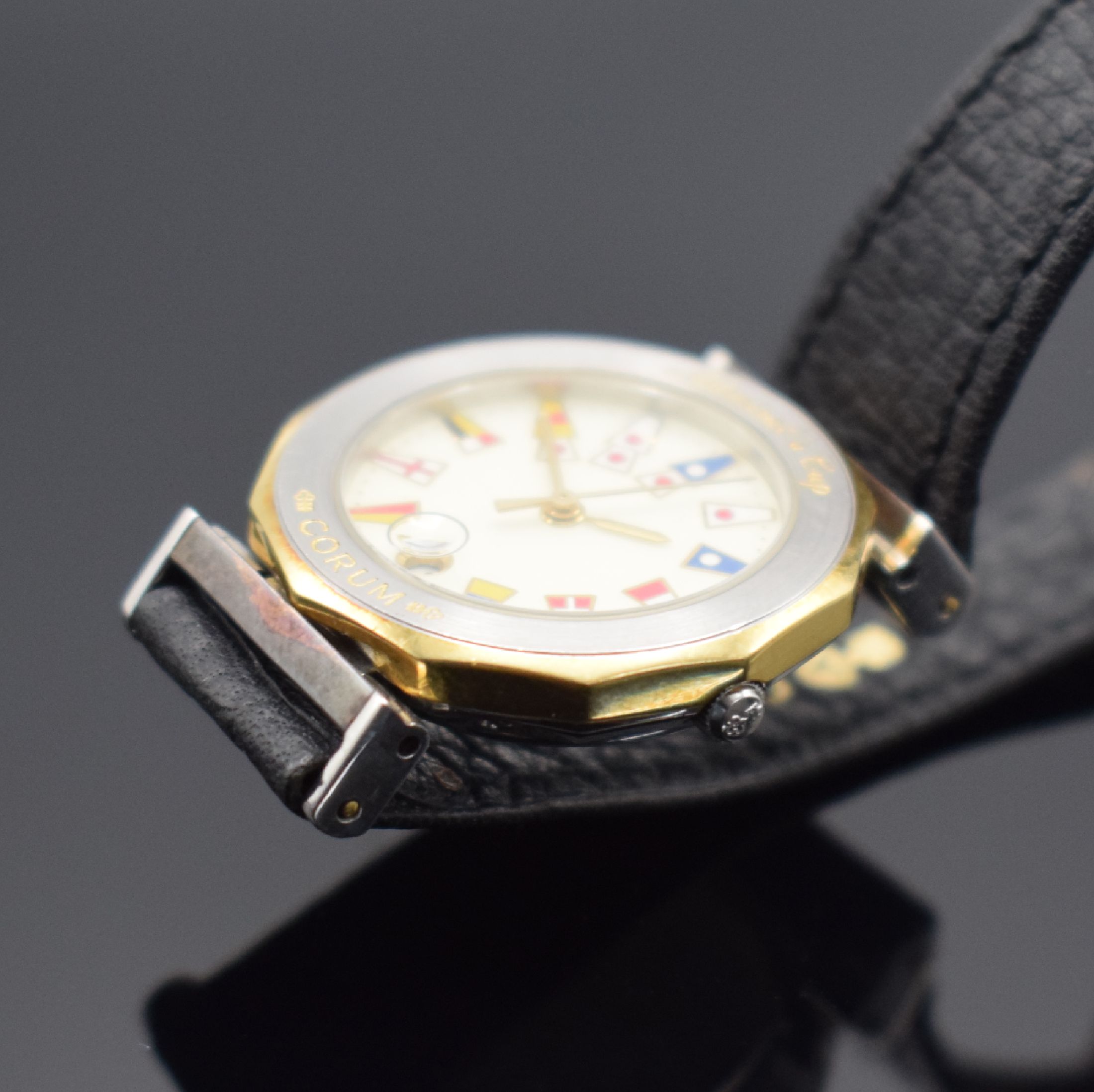 Detail c: CORUM Damenarmbanduhr Admiral´s Cup Referenz 39.930.21, Schweiz um 1990, quarz, Edelstahl/Gold kombiniert inkl. orig. Lederband m. dopp. Faltschl., ...