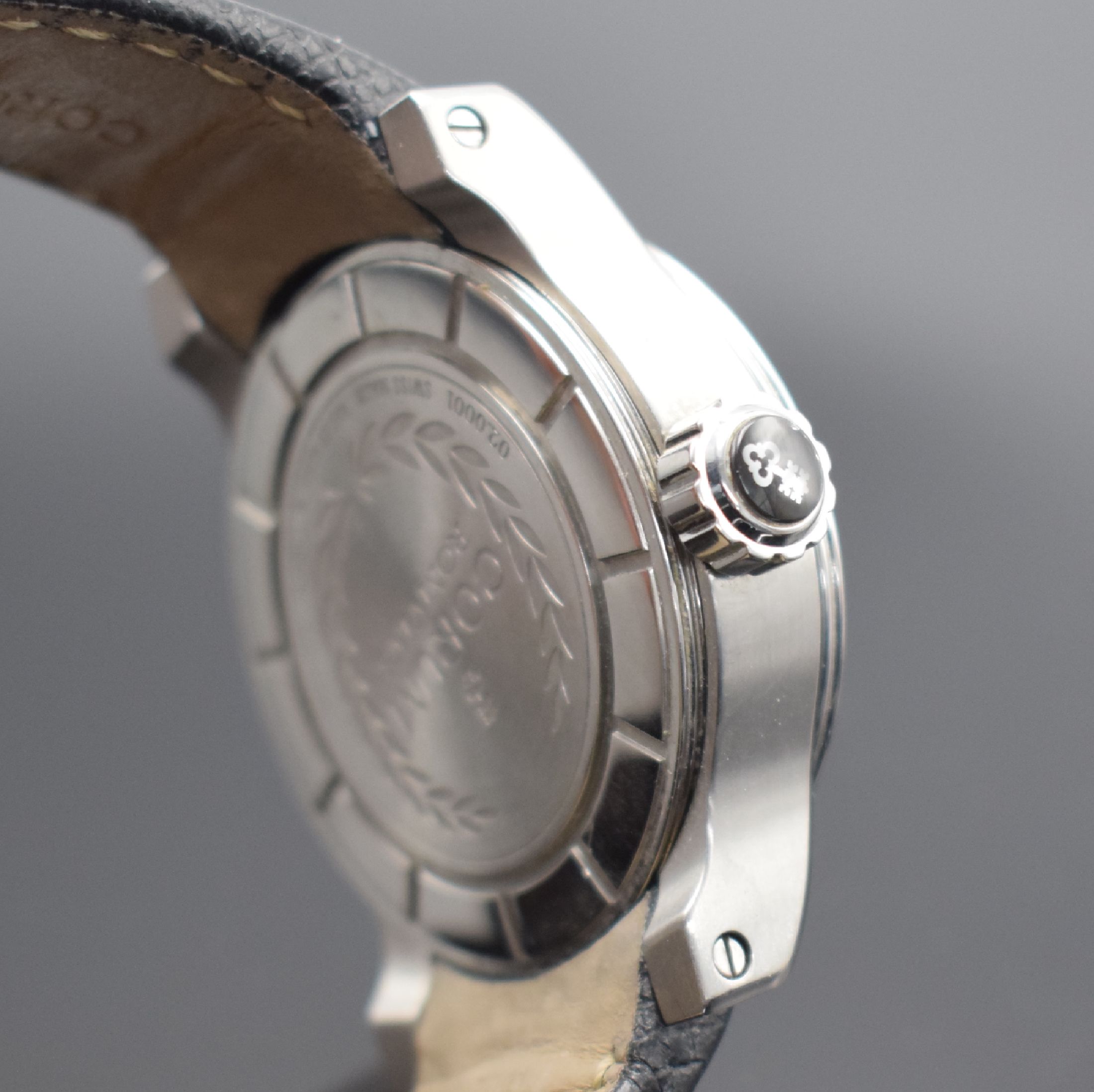 Detail c: CORUM Herrenarmbanduhr Serie Romulus Referenz 02.0001, Automatik, Schweiz um 2005, Edelstahlgeh. inkl. orig. Lederband m. dopp. Faltschl., Boden & ...