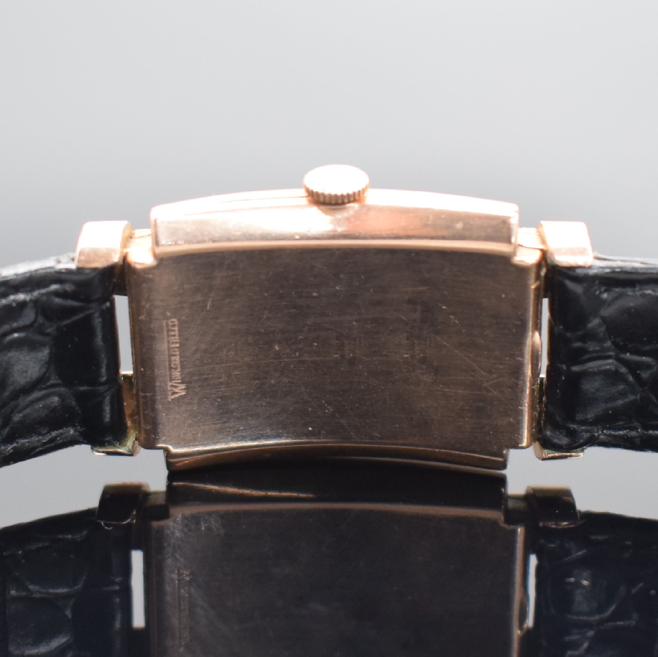 Detail c: GRUEN Curvex Herrenarmbanduhr, Schweiz/USA um 1941, Handaufzug, Ref. 440 449, gewölbtes Geh. in 10K Rose gold filled, Boden aufgedr., ausgef. ...