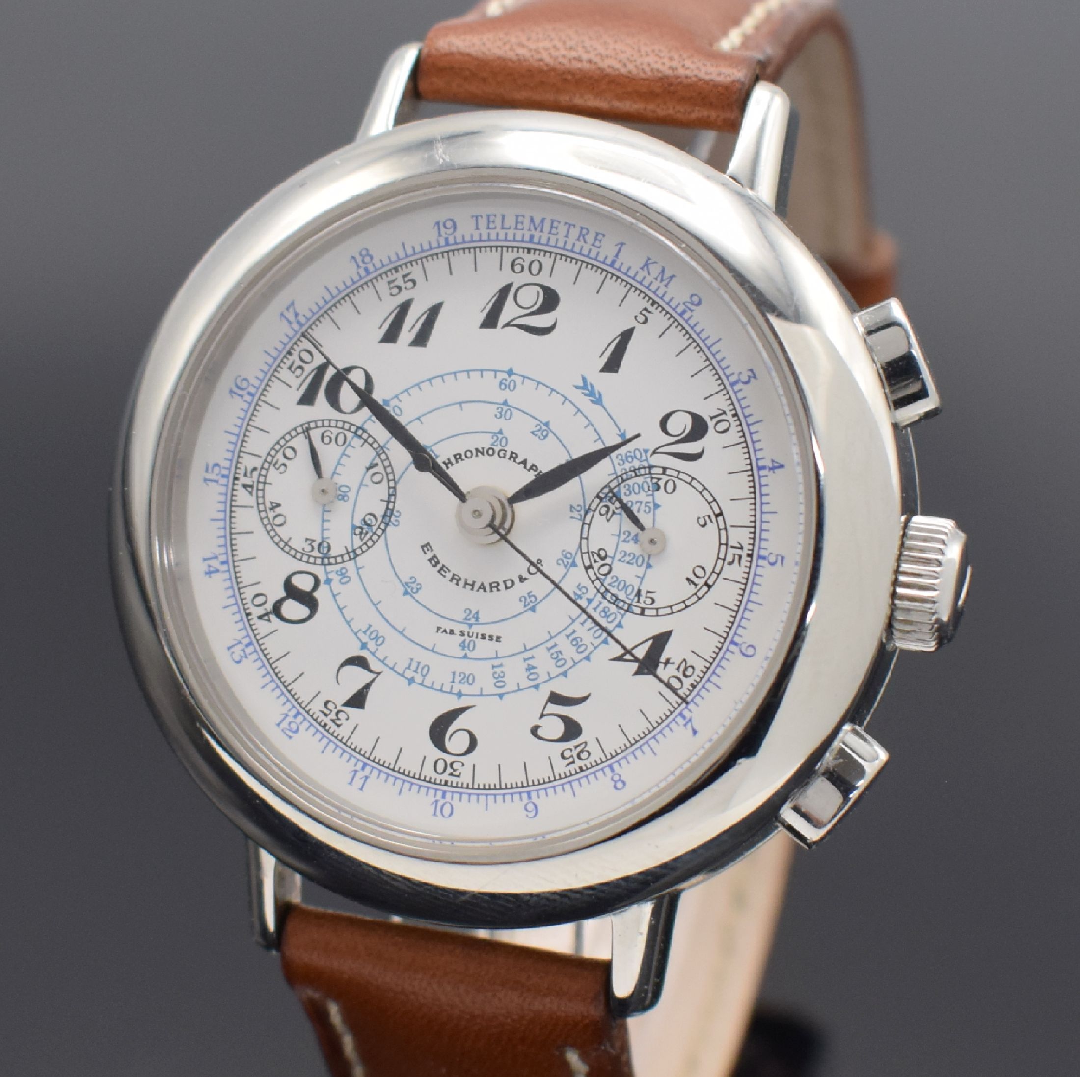 Detail a: EBERHARD & Co Replica Armbandchronograph Referenz 31931, Automatik, Schweiz um 2005, Edelstahlgeh. inkl. orig. Lederband m. orig. Dornschl., Boden ...
