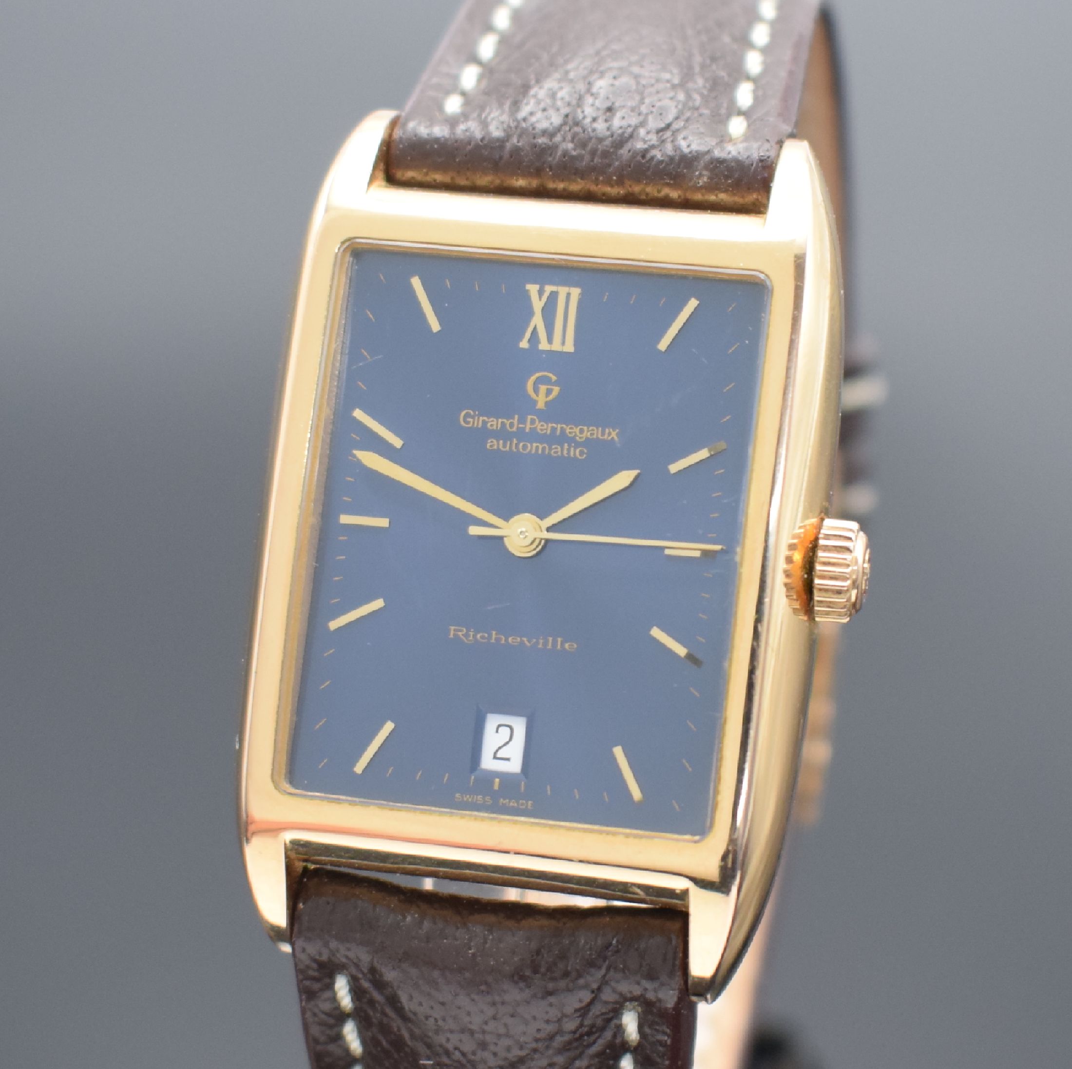 Detail a: GIRARD PERREGAUX Herrenarmbanduhr Richeville in Rosegold 750/000 Referenz 2510, Automatik, Schweiz um 1995, 2-teil. Geh. inkl. Lederband m. orig. ...