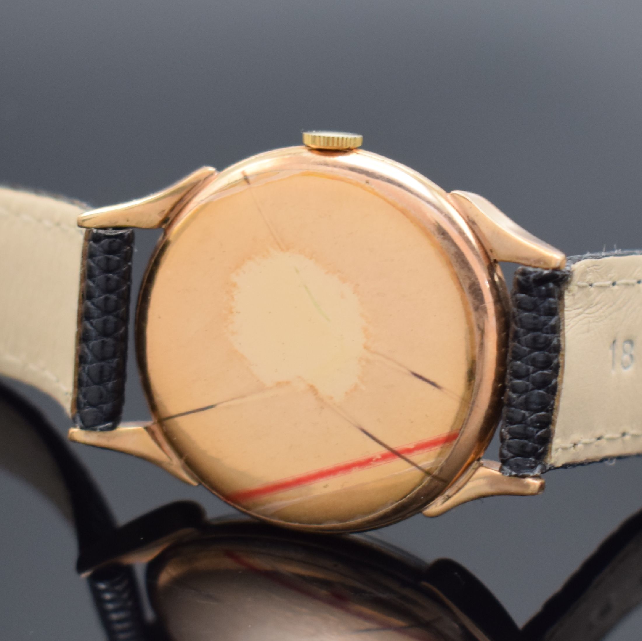 Detail b: GIRARD PERREGAUX Herrenarmbanduhr, Handaufzug, Schweiz 1950er Jahre, 2-teil., verg. Geh., Boden aufgedr., ausgef. Bandanst., silb. Zifferbl. rest., ...