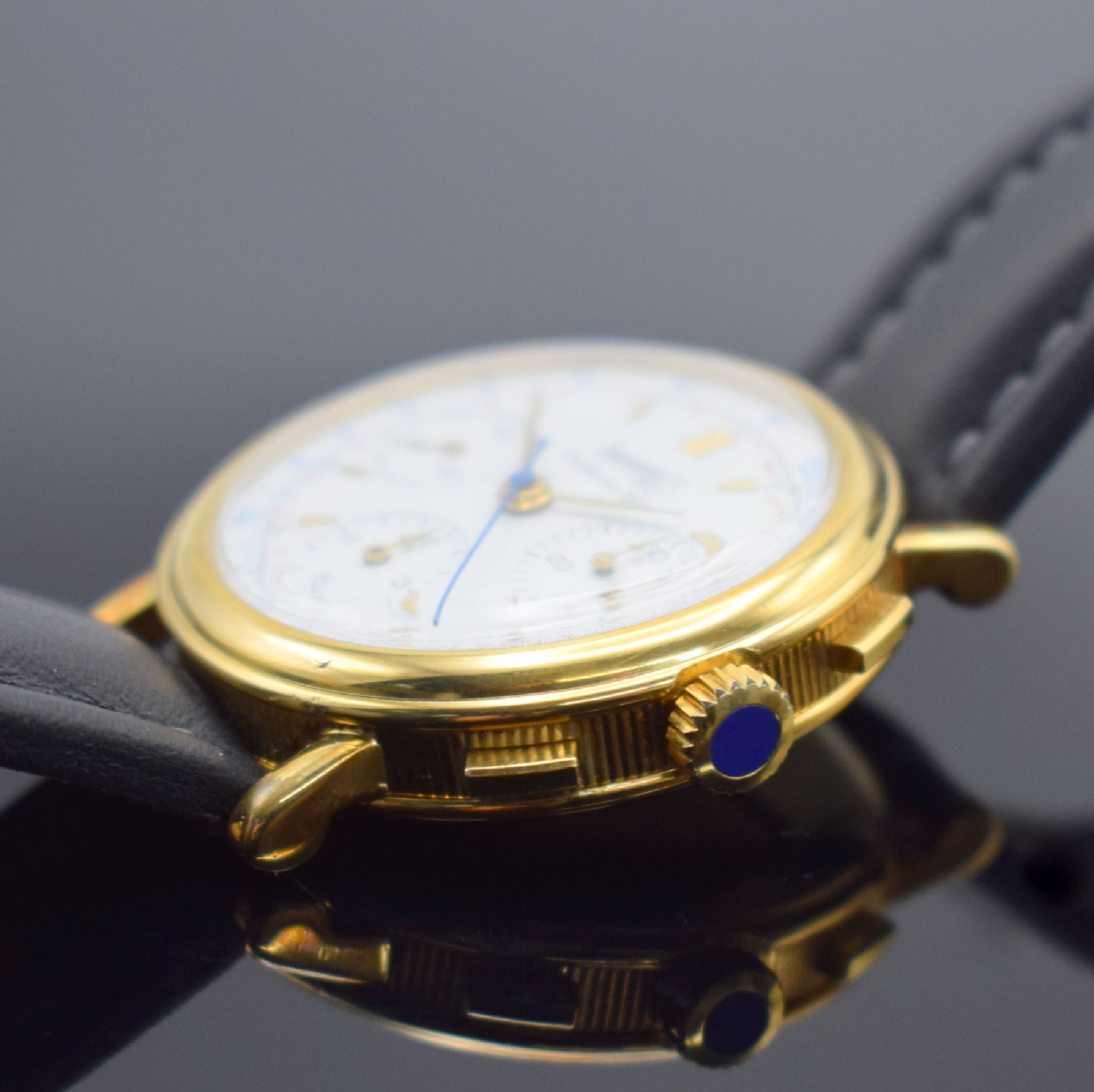 Detail b: EBERHARD & Co. auf 399 Stück limitierter Schaltradchronograph, Handaufzug, Schweiz um 1988, verg. Metallgeh., Boden m. Monogramm HK & Glasrand ...