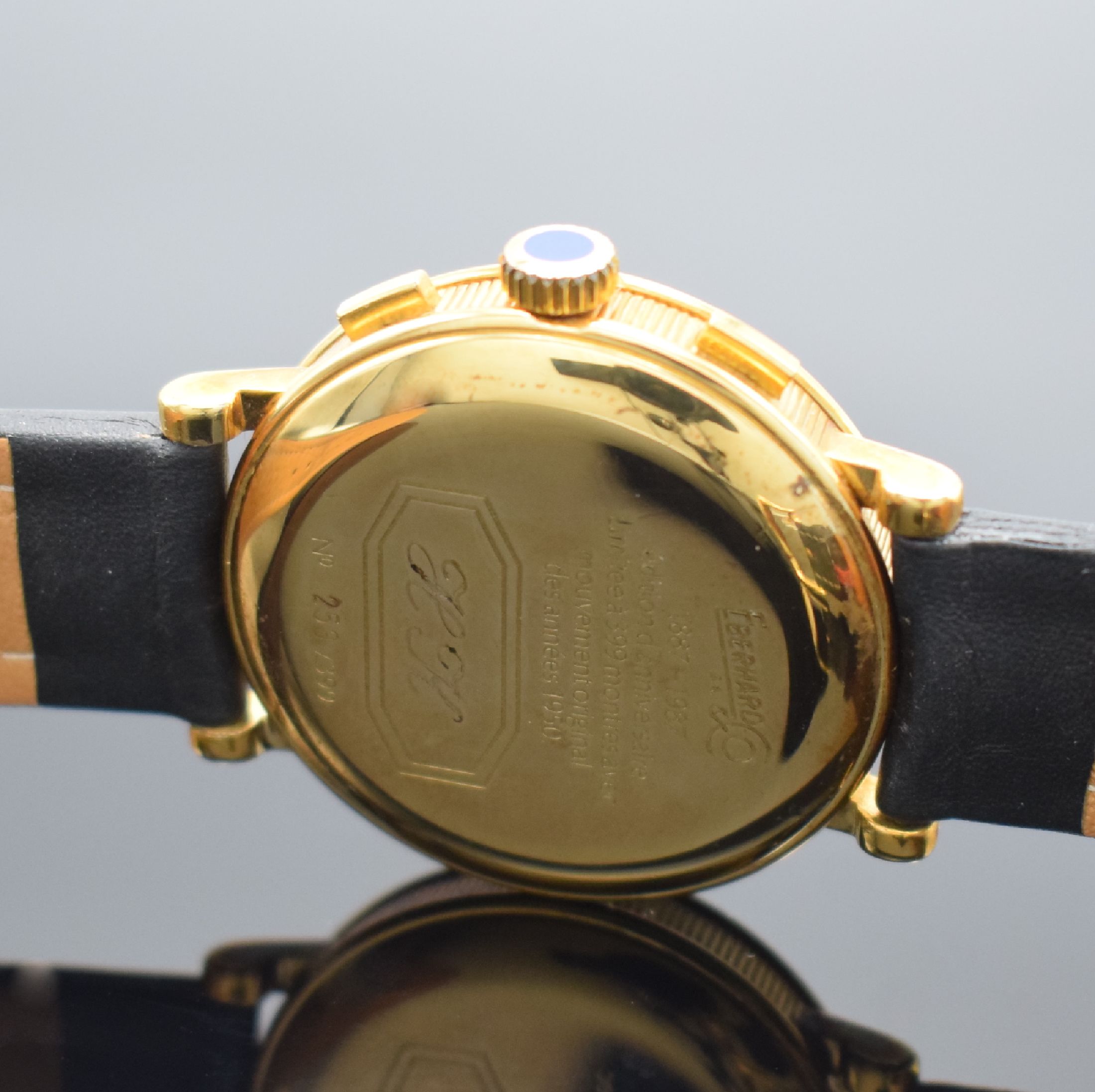 Detail d: EBERHARD & Co. auf 399 Stück limitierter Schaltradchronograph, Handaufzug, Schweiz um 1988, verg. Metallgeh., Boden m. Monogramm HK & Glasrand ...