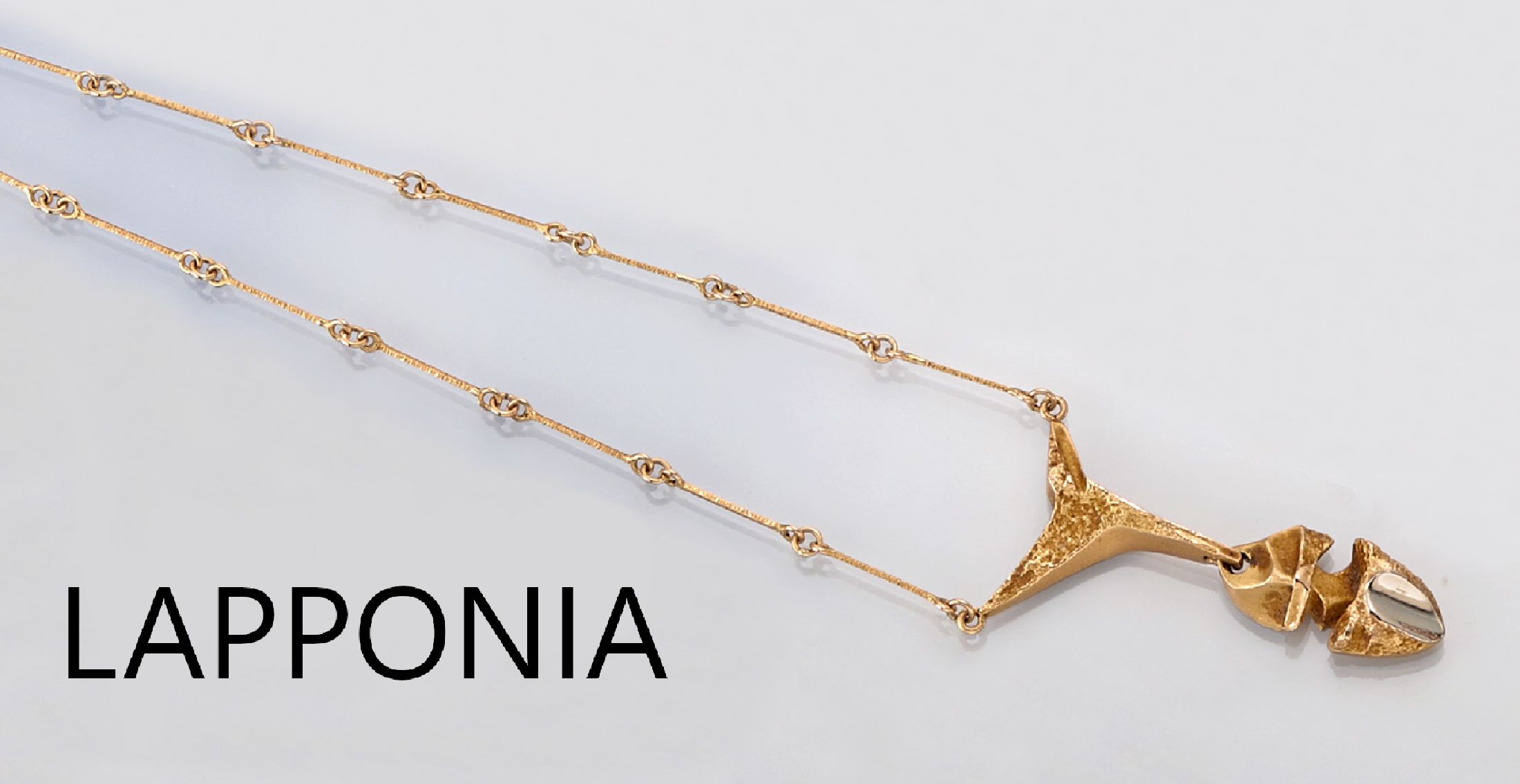 14 kt Gold LAPPONIA-Collier, GG 585/000, Finland 1990, typisches abstraktes Design, Kette aus länglichen Gliedern, L. ca. 44 cm, ca. 8.4 g, sign.
