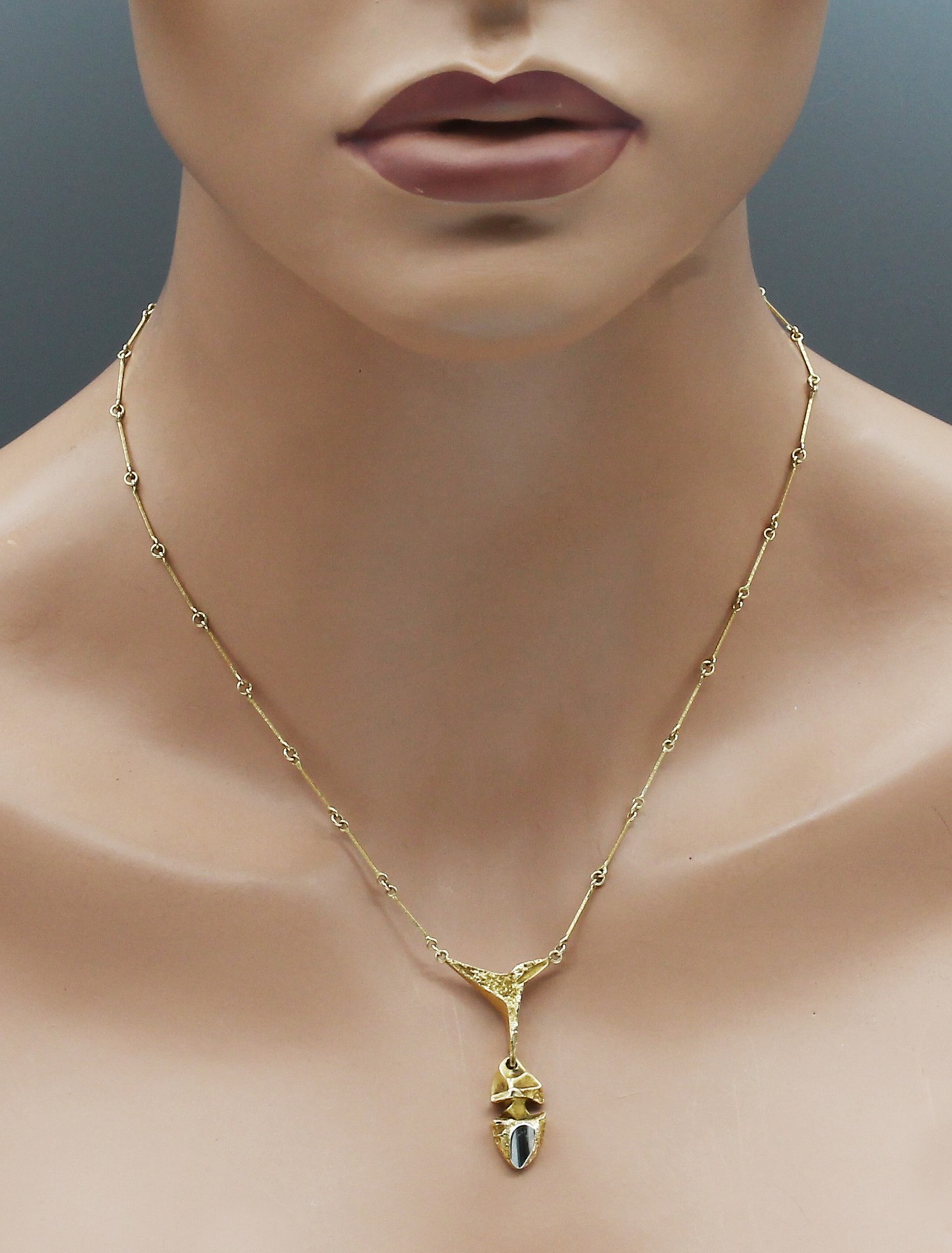 Detail a: 14 kt Gold LAPPONIA-Collier, GG 585/000, Finland 1990, typisches abstraktes Design, Kette aus länglichen Gliedern, L. ca. 44 cm, ca. 8.4 g, sign.