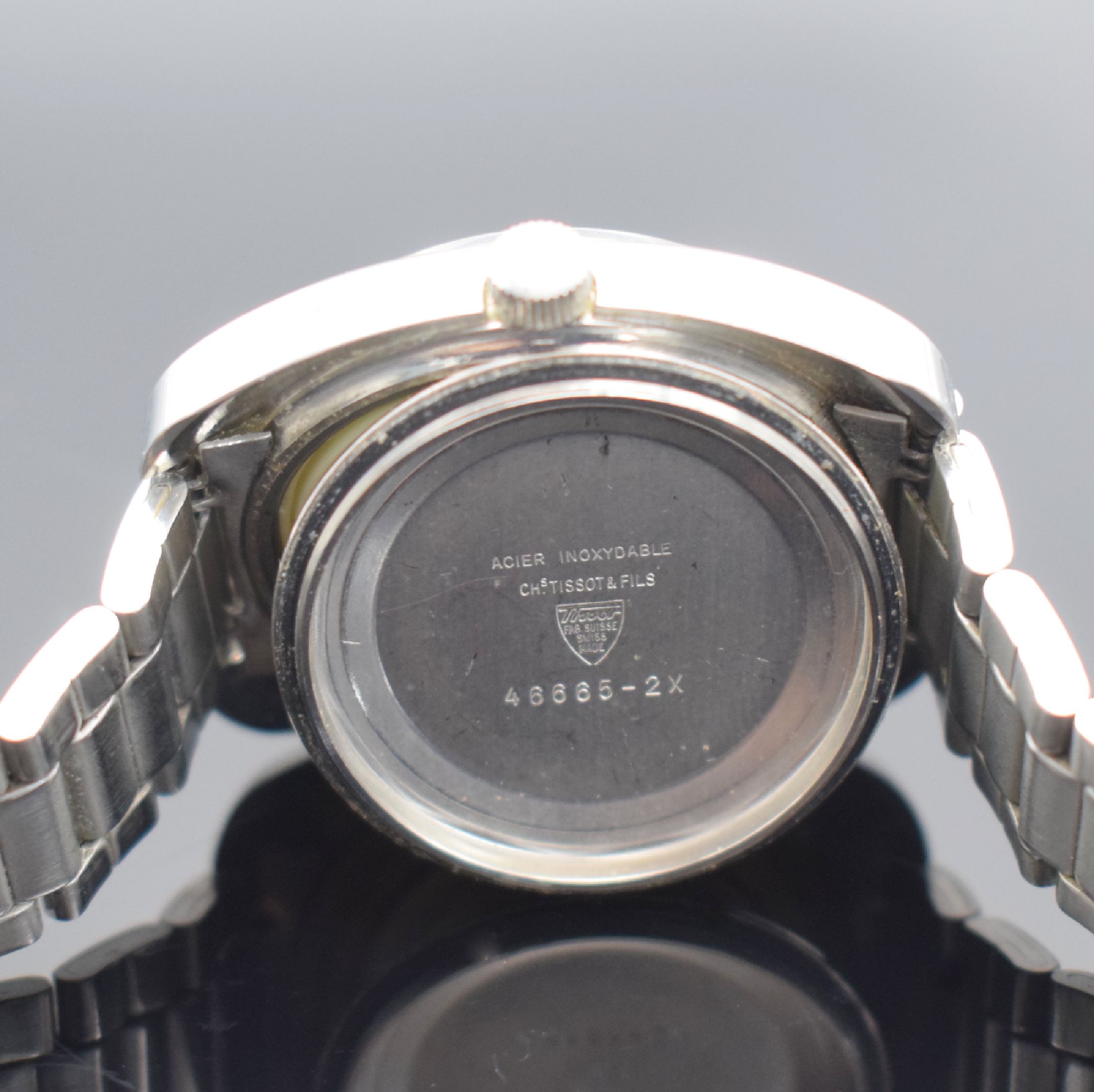 Detail g: TISSOT Seastar Herrenarmbanduhr Referenz 46665-2X, Automatik, Schweiz um 1970, Edelstahlgeh. inkl. orig. Gliederband m. Faltschl., Boden verschr., ...