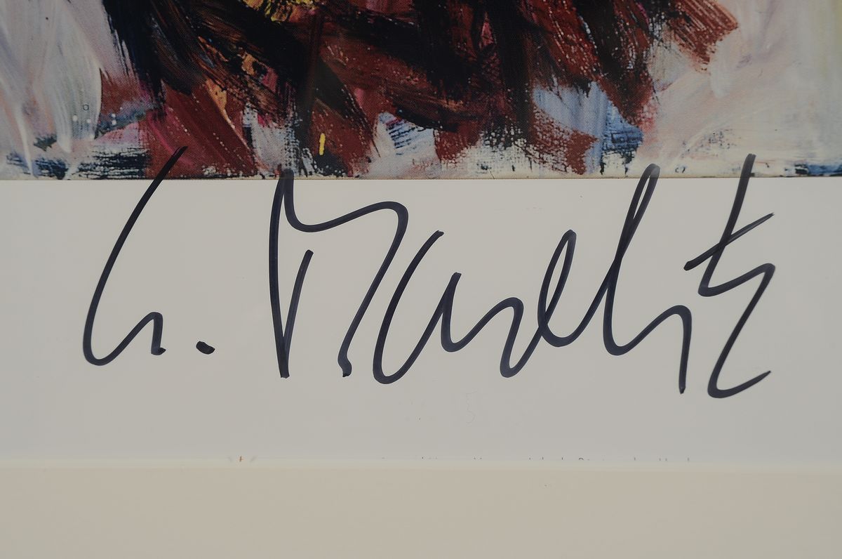 Detail a: Georg Baselitz, geb. 1938, "Glastrinker", Offset-Lithografie auf dünnem Karton, handsign., Hrsg. Edition 5 Düsseldorf 2007, unter ...