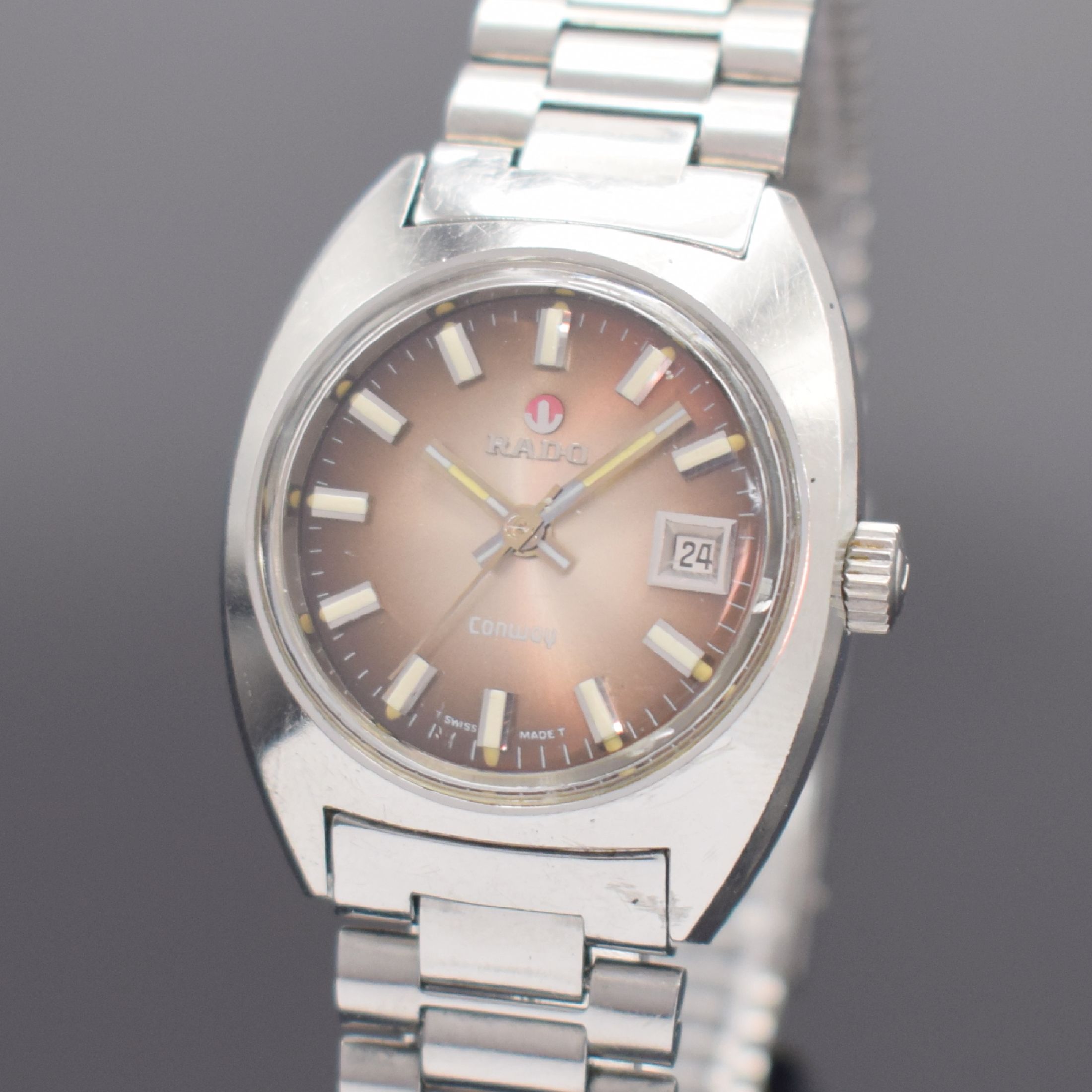Detail a: RADO Damenarmbanduhr Conway Referenz 561.3058.4, Automatik, Schweiz um 1970, Edelstahlgeh. inkl. Gliederband m. Faltschl., Boden verschr., ...