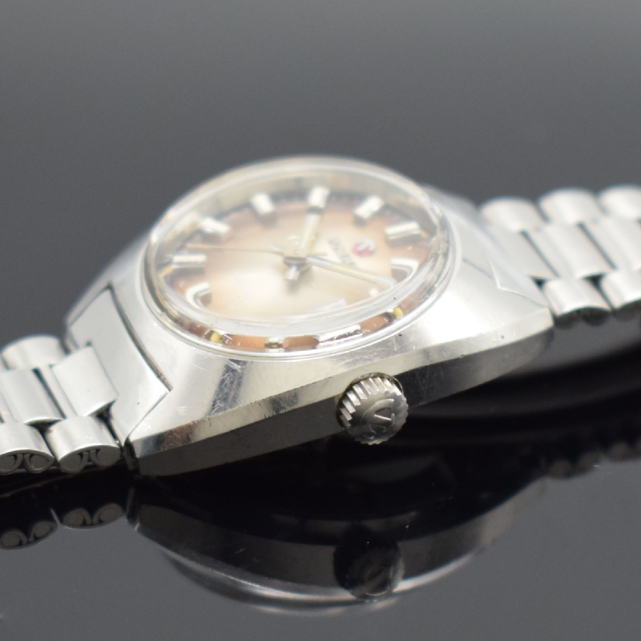 Detail c: RADO Damenarmbanduhr Conway Referenz 561.3058.4, Automatik, Schweiz um 1970, Edelstahlgeh. inkl. Gliederband m. Faltschl., Boden verschr., ...