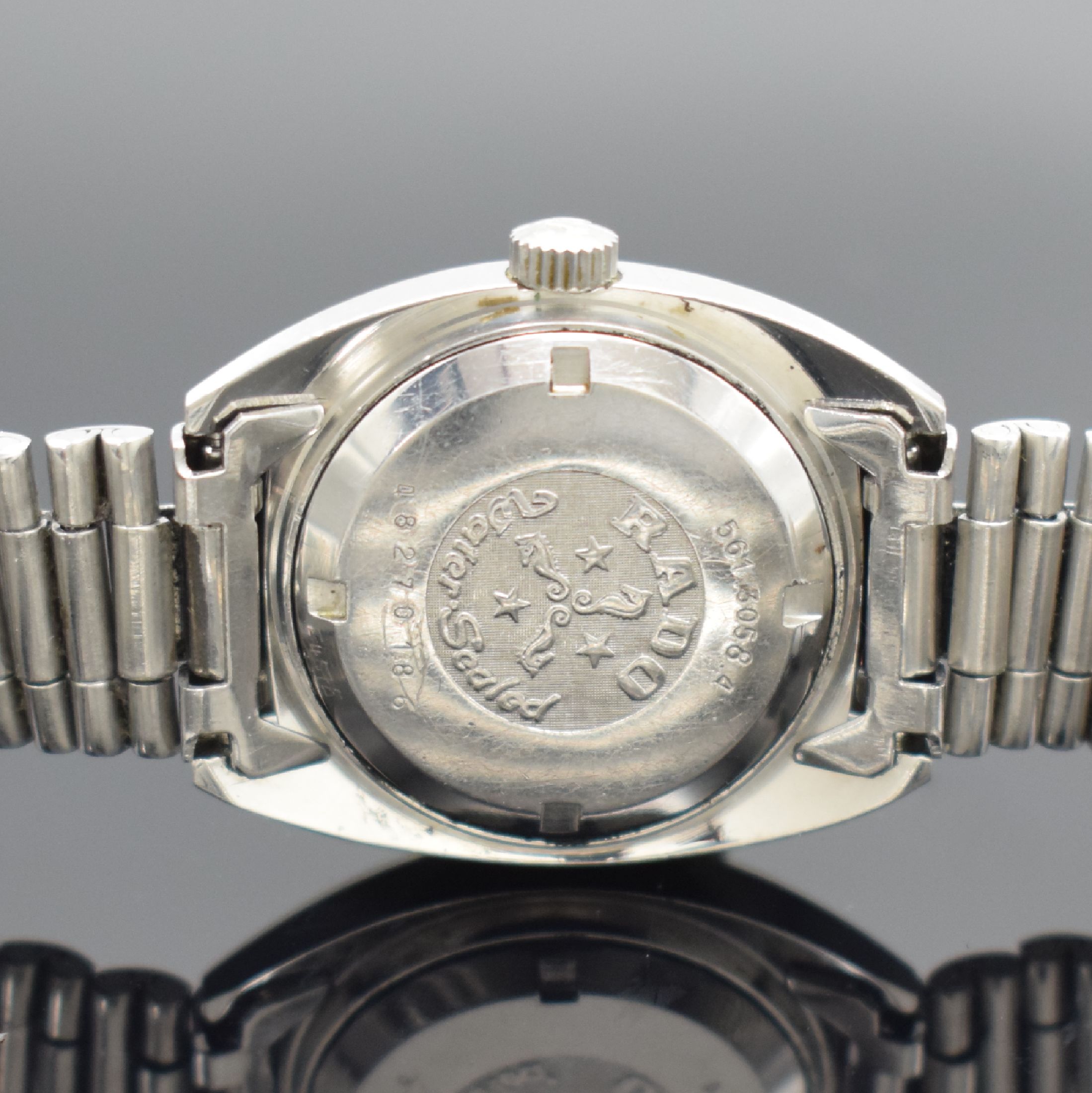 Detail d: RADO Damenarmbanduhr Conway Referenz 561.3058.4, Automatik, Schweiz um 1970, Edelstahlgeh. inkl. Gliederband m. Faltschl., Boden verschr., ...