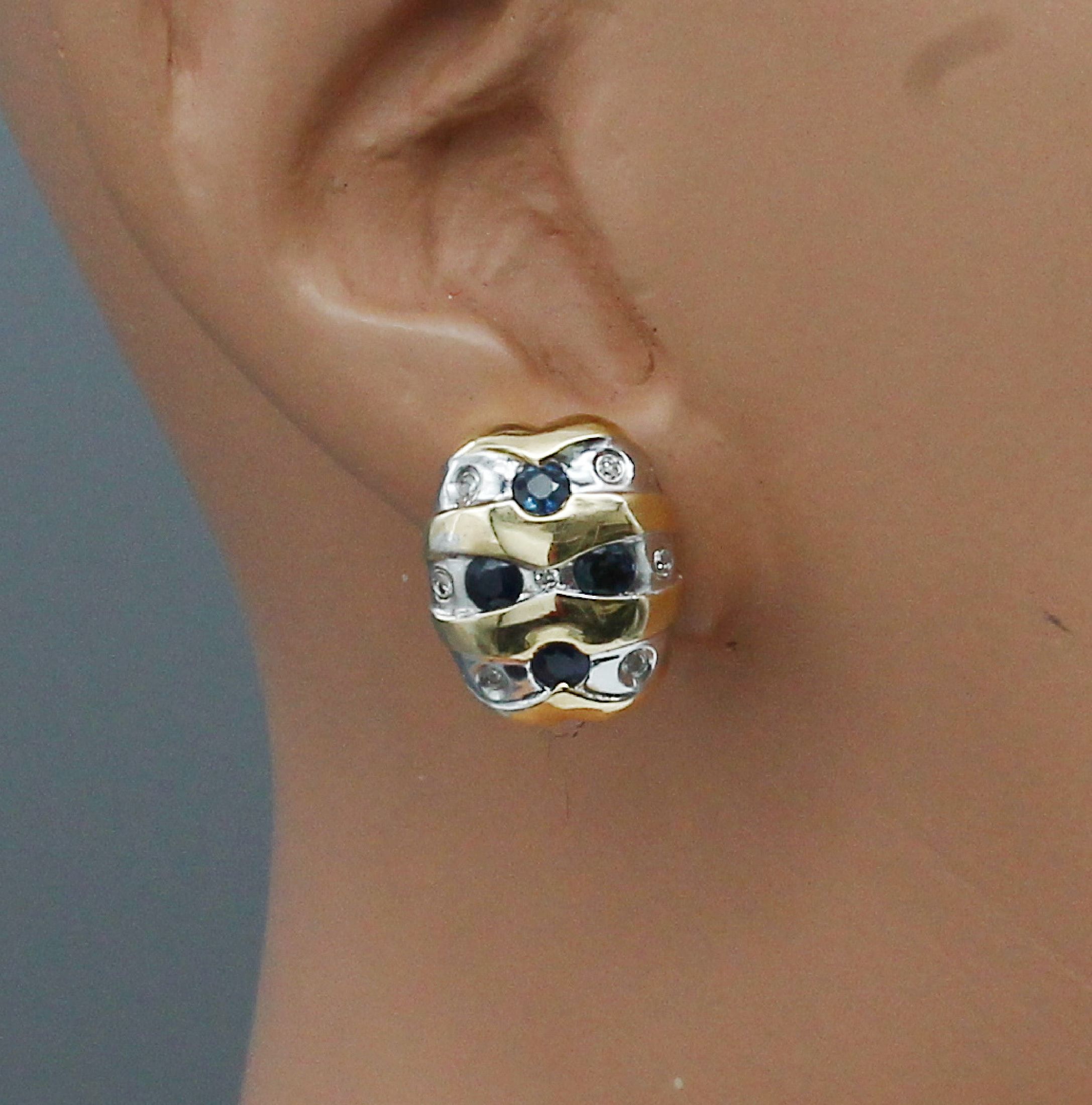 Detail a: Paar 14 kt Gold Saphir-Diamant-Ohrstecker, GG/WG 585/000, 8 rundfacett. Saphire zus. ca. 0.80 ct, 14 8/8-Diamanten zus. ca. 0.15 ct Weiß/si-p, ...