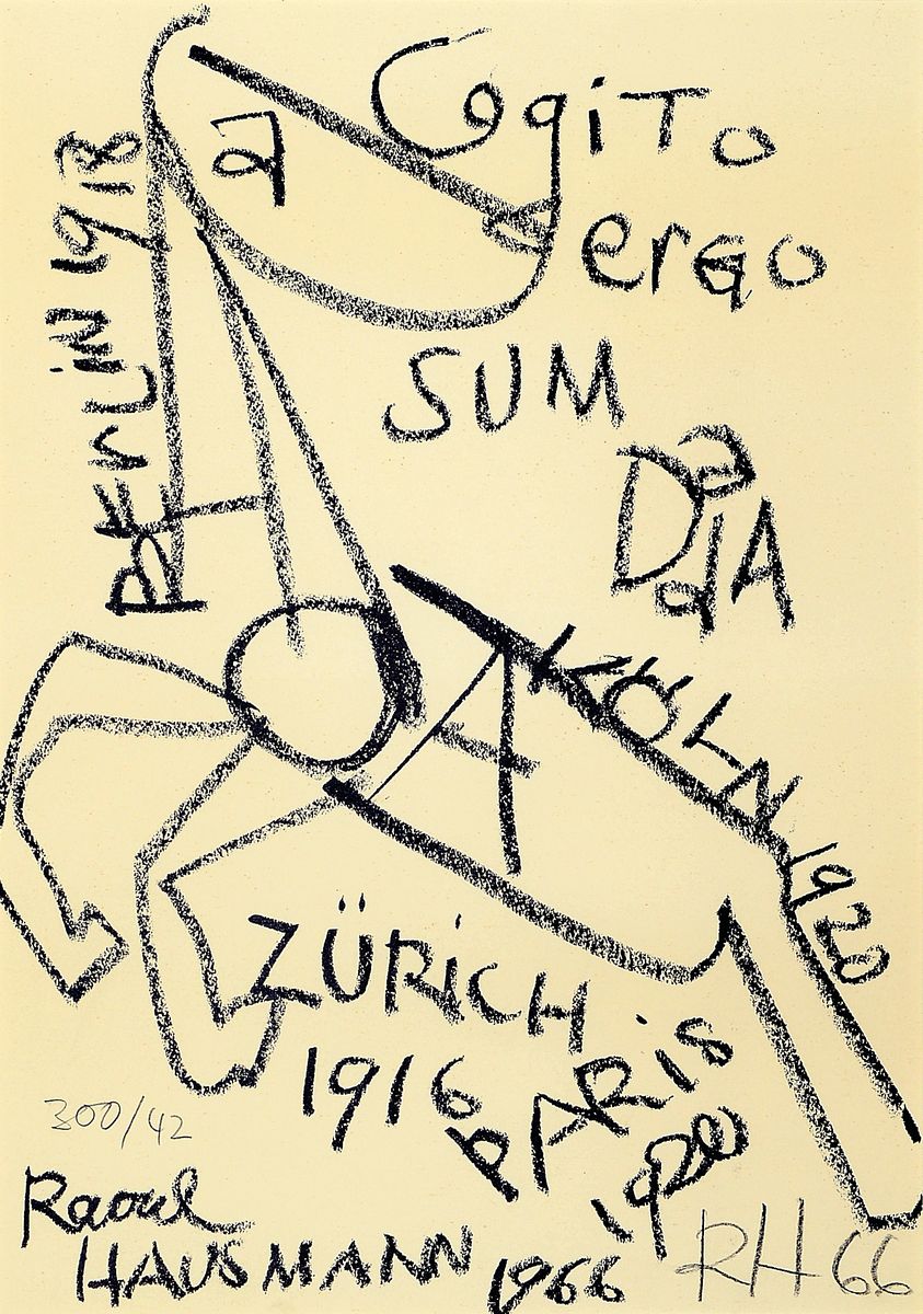 Raoul Hausmann, 1986-1971, "DADA 1966", Lithografie ,Auflage 300, handsign.,dat. 66, num.42/300, unter Plexiglas gerahmt, gesamt ca. ...