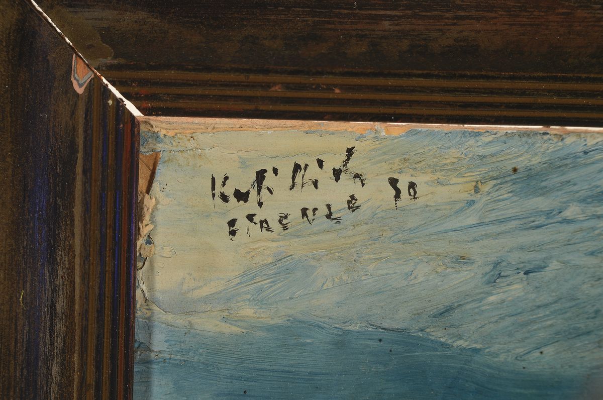 Detail a: K...Stich, unleserlich signiert, südliche Landschaft bei Florenz mit jungem Paar, Öl/Malkarton, unleserlich signiert und bez. Firence 30, l. ...