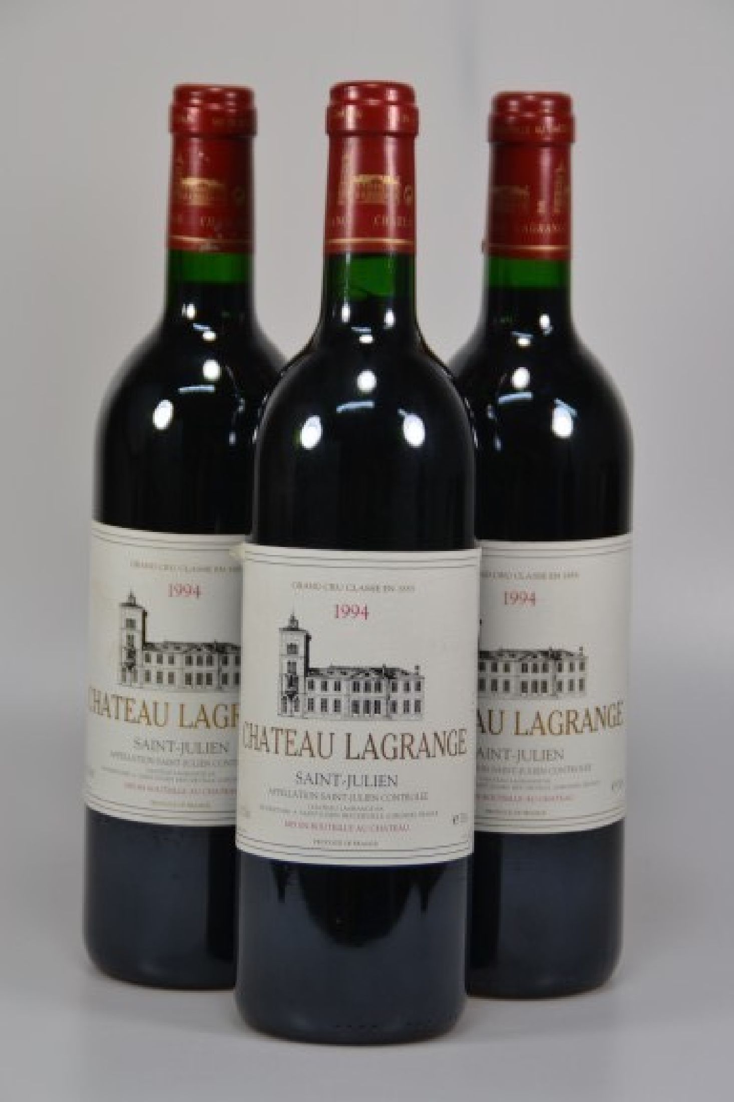 3 Flaschen 1994 Chateau Lagrange, Saint- Julien, je 750ml, 12,5% Vol., High Fill, unverkostet, 88 Parker-Punkte