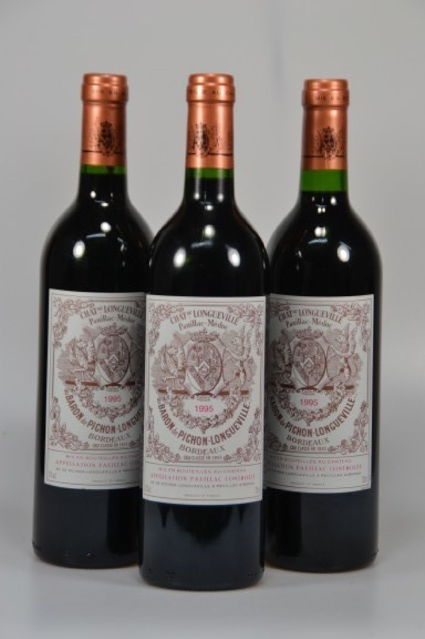 3 Flaschen 1995 Chateau au Longueville, Pauillac-Medoc, au Baron de Pichon-Longeuville, Bordeaux, je 750ml, High Fill, unverkostet