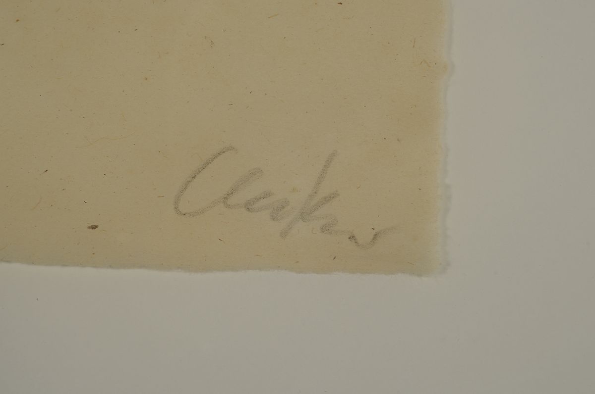 Detail a: Günther Uecker, geb. 1930, Holzschnitt auf feinem Japanpapier, handsigniert und num. 9/50, aus 1986, Trockenstempel der Erker Galerie St. Gallen, ...