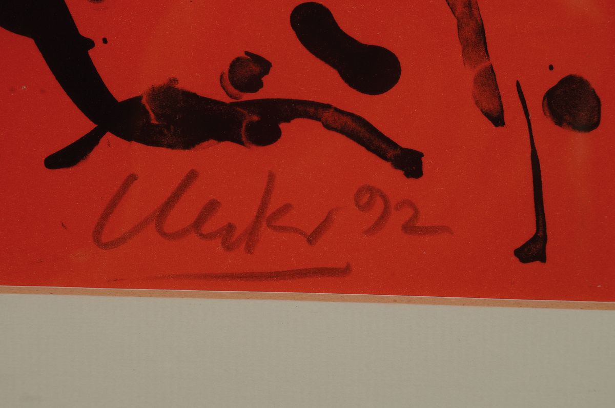 Detail a: Günther Uecker, geb. 1930, Farblitho auf Bütten, handsigniert, num. 38/300, aus 1992, dargestellt ist der Kirchturm der Hamburger Michaelis Kirche. ...