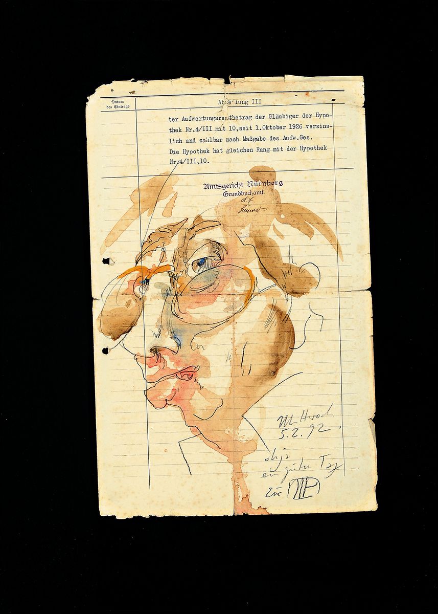 Horst Janssen, 1929 - 1995, Aquarell auf Kassenbuchpapier, liniert, datiert 5.2.92, beschriftet und handsigniert, , 34 x 21.5 cm, Rahmen 64 x 50.5 cm