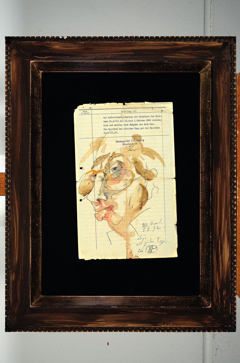 Detail k: Horst Janssen, 1929 - 1995, Aquarell auf Kassenbuchpapier, liniert, datiert 5.2.92, beschriftet und handsigniert, , 34 x 21.5 cm, Rahmen 64 x 50.5 cm