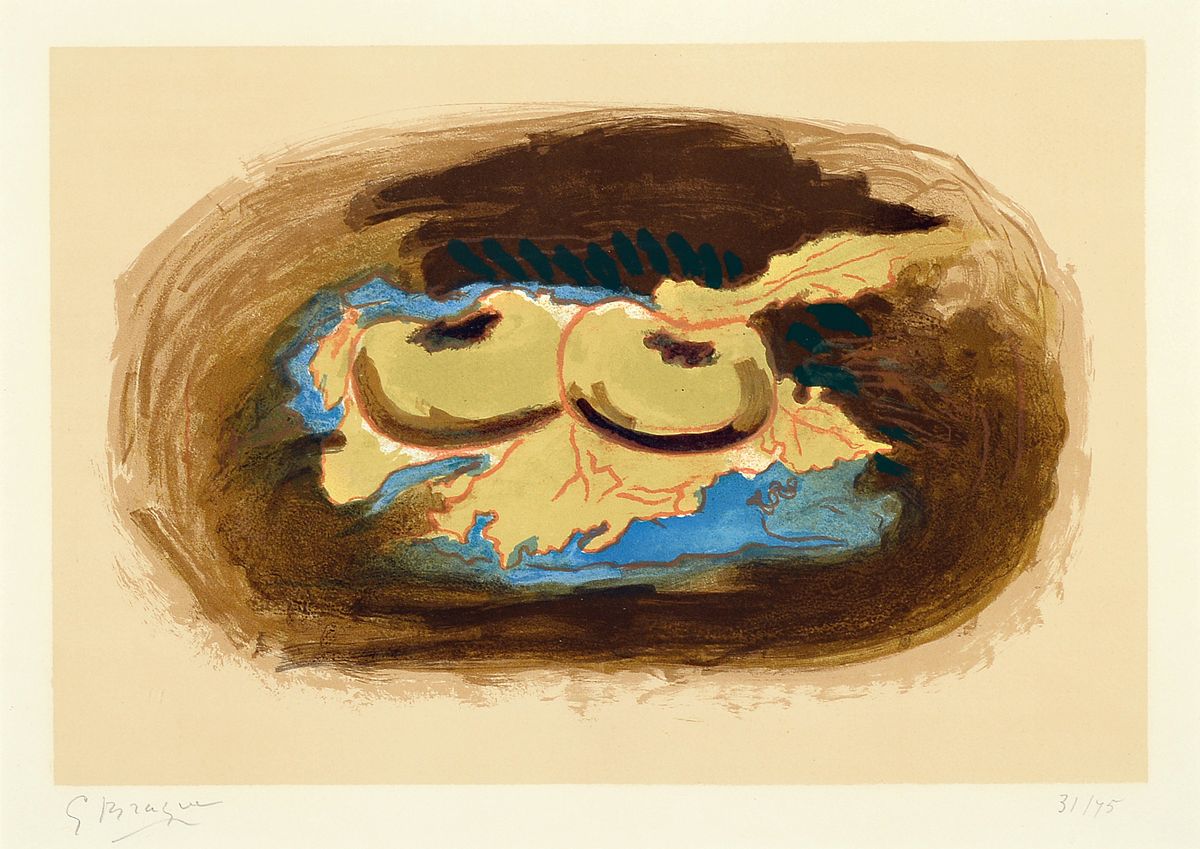 Georges Braques, 1882 - 1963, Farblitho auf Arches-Büttenkarton, handsigniert und num. 31/75, aus 1958, 50 x 65.5 cm, Rahmen 64 x 77 cm, WVZ Vallier ...
