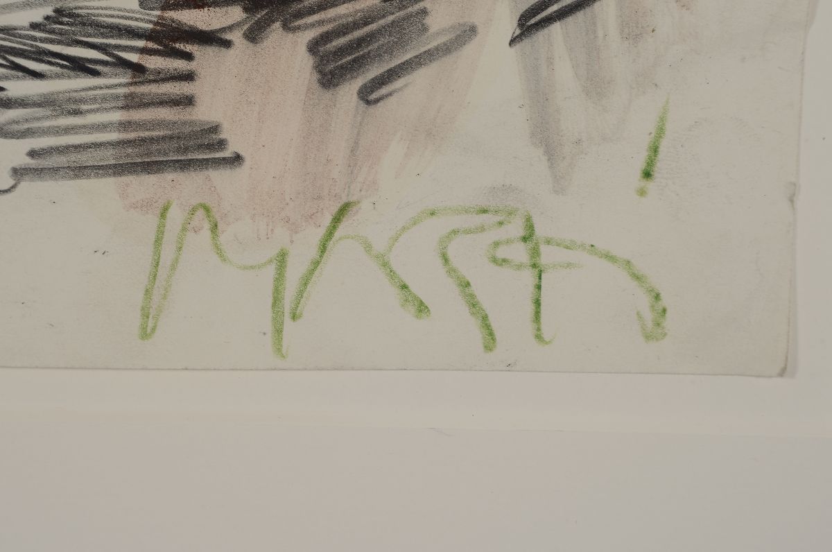 Detail a: Markus Lüpertz, geb. 1941, Kreide/Kohle und Bleistift auf Papier, re. u. mit Markus handsigniert, Blattgr. 61 x 43.2 cm, edler Echt Holzrahmen mit ...