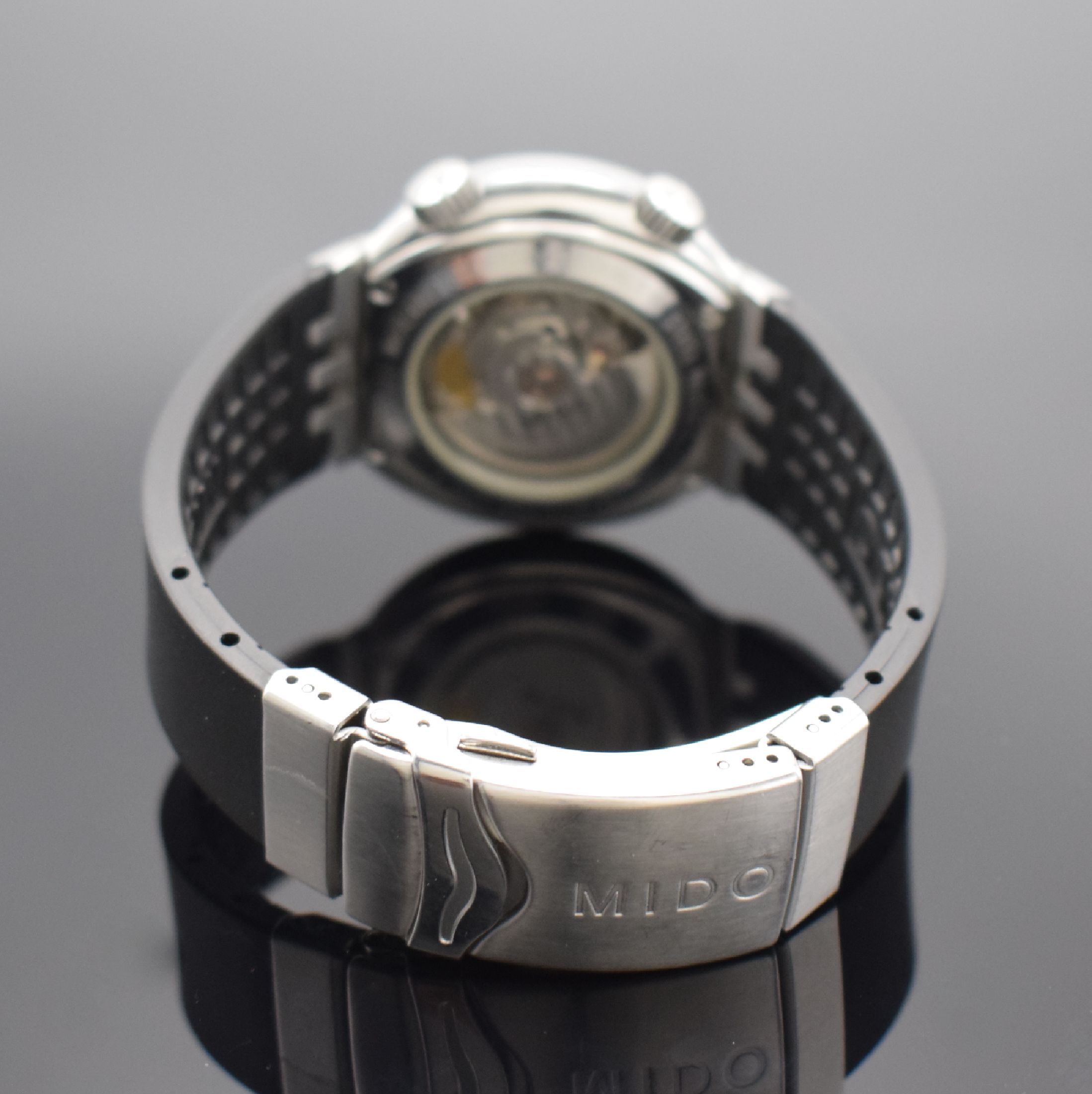 Detail b: MIDO All Dial Diver Herrenarmbanduhr, Schweiz um 2013, Automatik, Ref. 8370-A, verschr., beids. vergl. Gehäuse in Edelstahl, Kautschukband m. ...