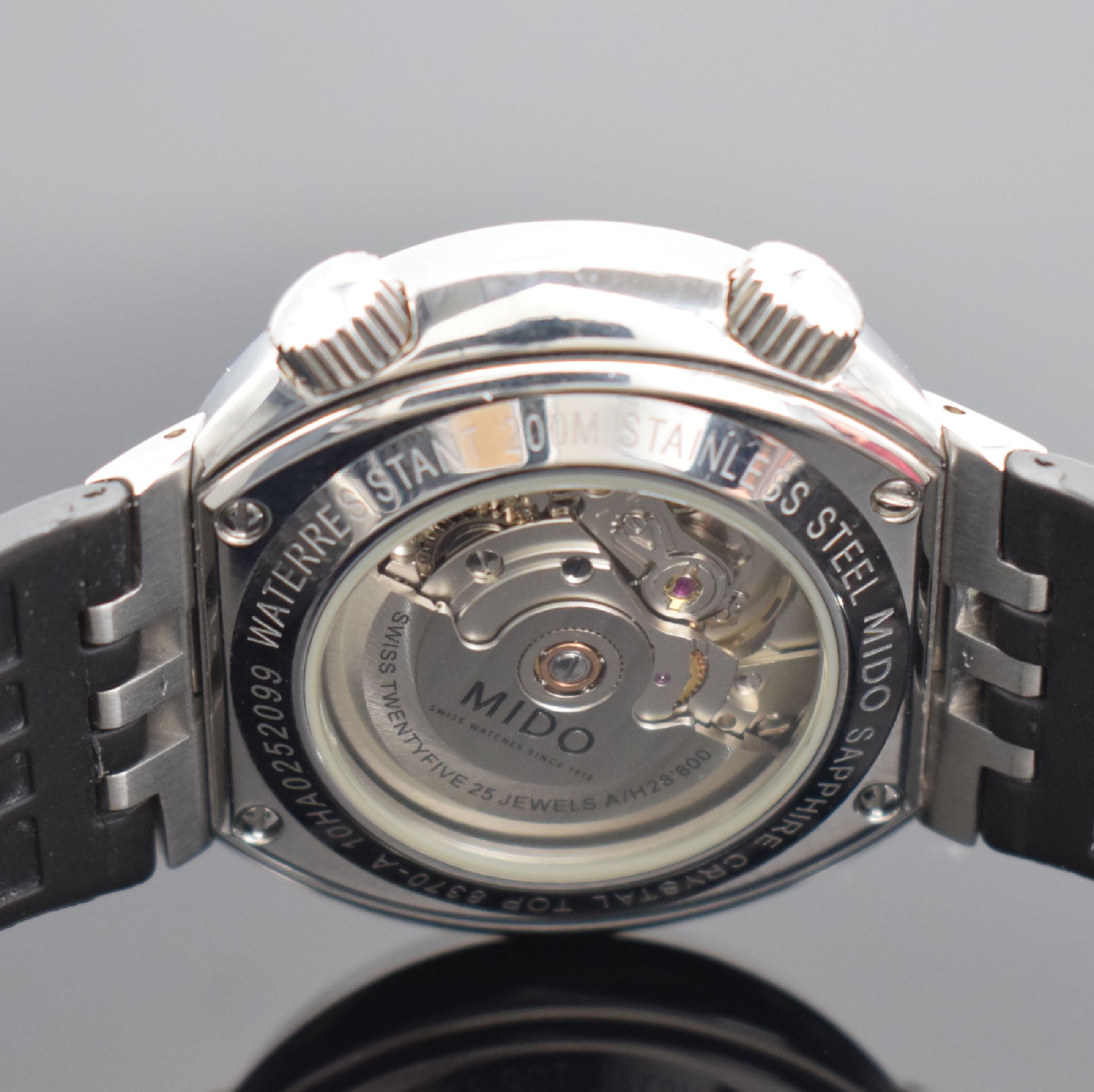 Detail d: MIDO All Dial Diver Herrenarmbanduhr, Schweiz um 2013, Automatik, Ref. 8370-A, verschr., beids. vergl. Gehäuse in Edelstahl, Kautschukband m. ...