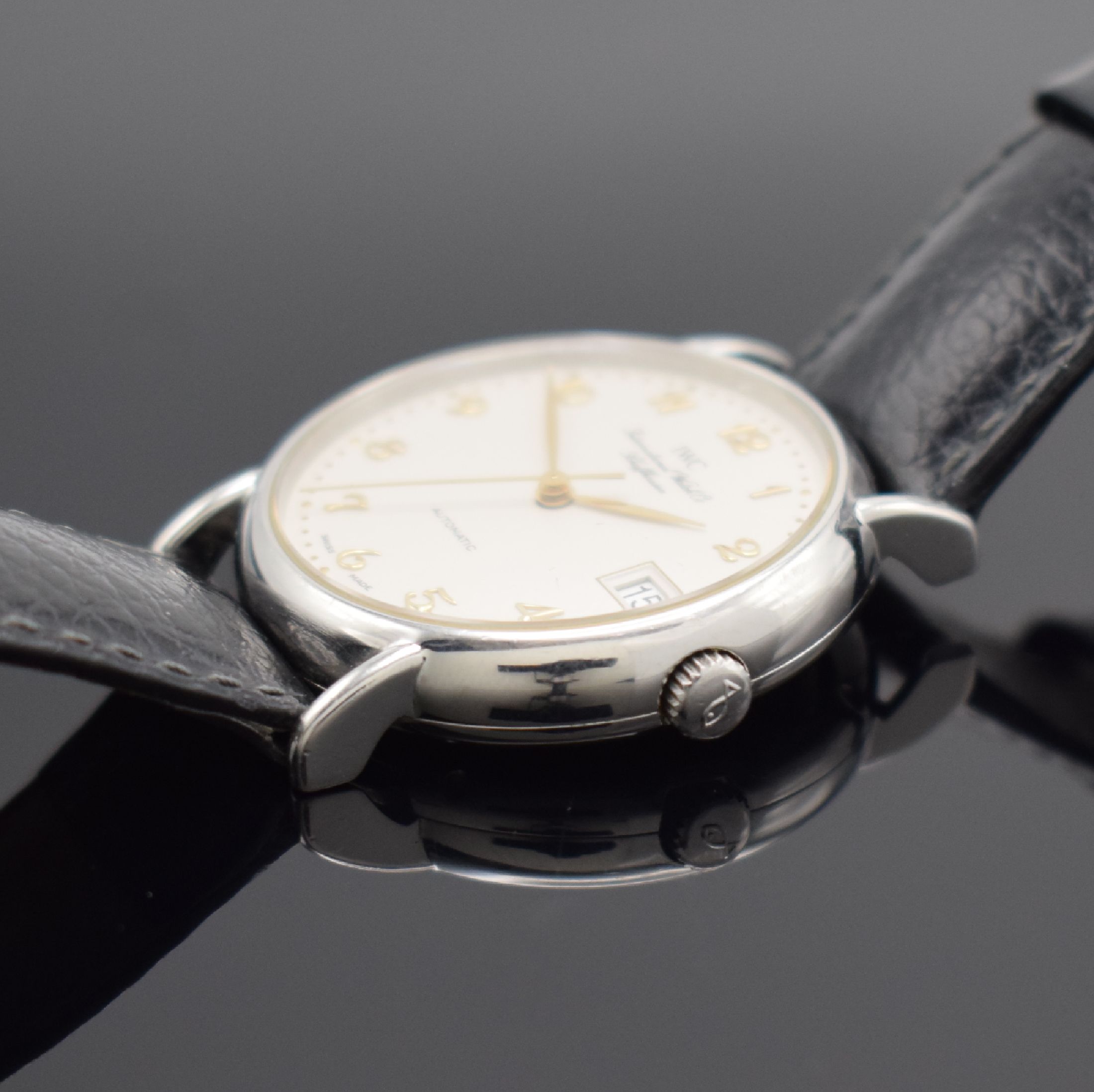 Detail c: IWC Portofino Herrenarmbanduhr, Schweiz um 2000, Automatik, Ref. 3513 1, Edelstahlgeh., Boden 4-fach verschr., neutr. Lederbd. m. IWC Dornschl., ...