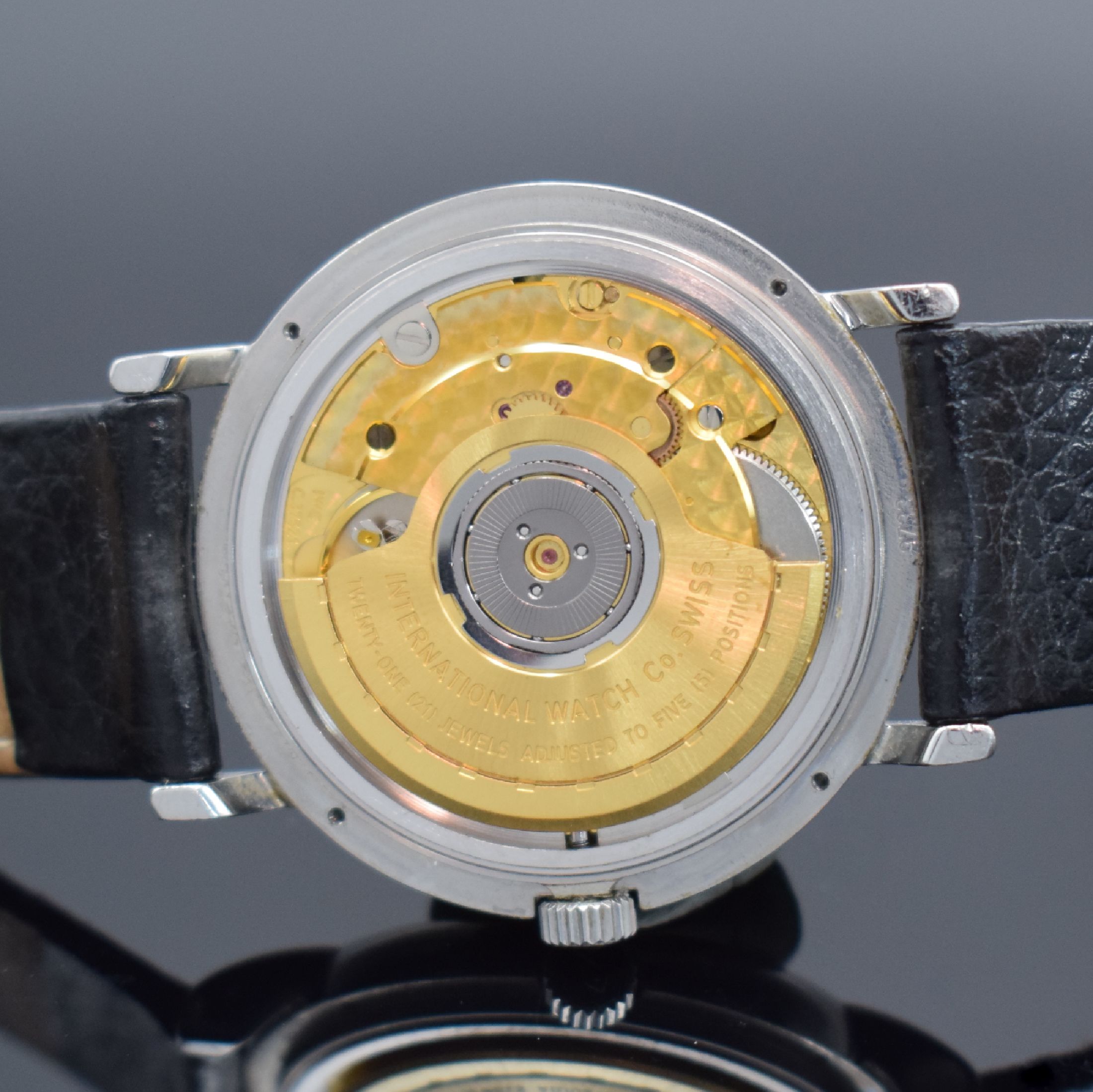 Detail f: IWC Portofino Herrenarmbanduhr, Schweiz um 2000, Automatik, Ref. 3513 1, Edelstahlgeh., Boden 4-fach verschr., neutr. Lederbd. m. IWC Dornschl., ...
