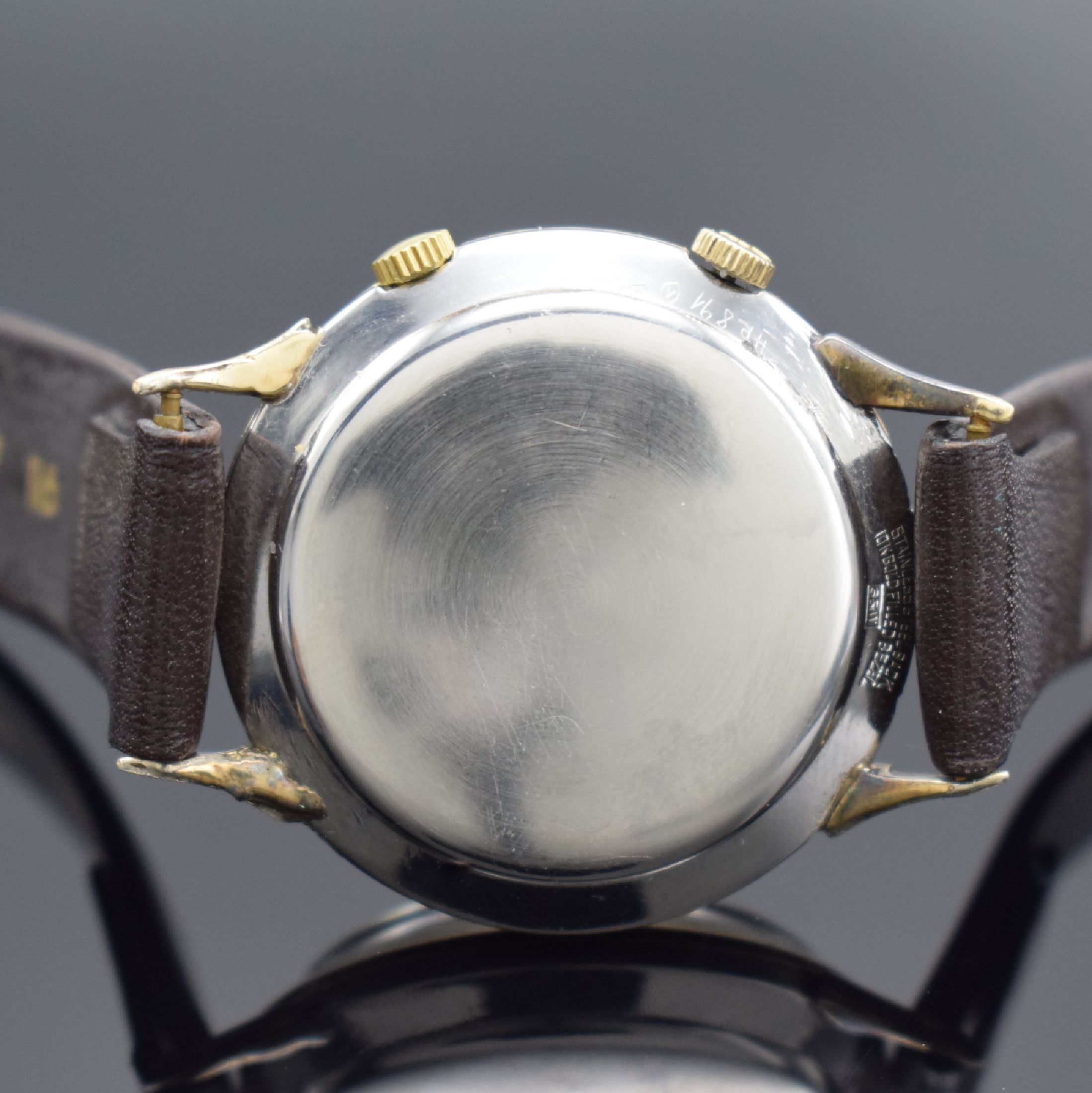 Detail c: LeCoultre Memovox Armbanduhr mit Kaliber 814, Schweiz um 1955, Handaufzug, Stahlgeh., Lünette in 10k gold filled aufgedr., 2-teil. silb. Zifferbl., ...