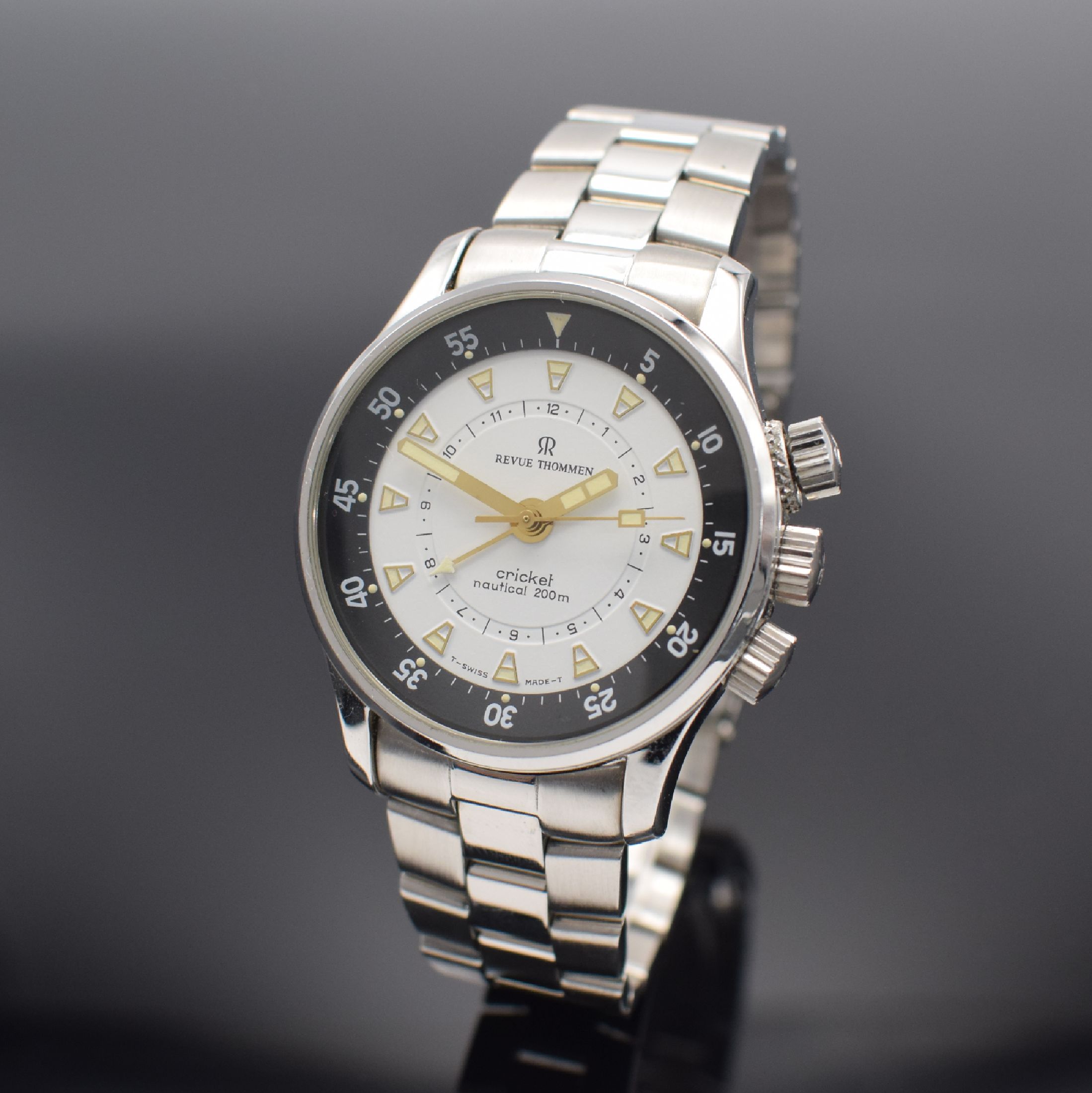 REVUE THOMMEN Cricket Nautical Armbandwecker, Schweiz um 2000, Ref. 7910001, Handaufzug, auf 2400 Stück lim. Sondermodell in Edelstahl, dopp. ...