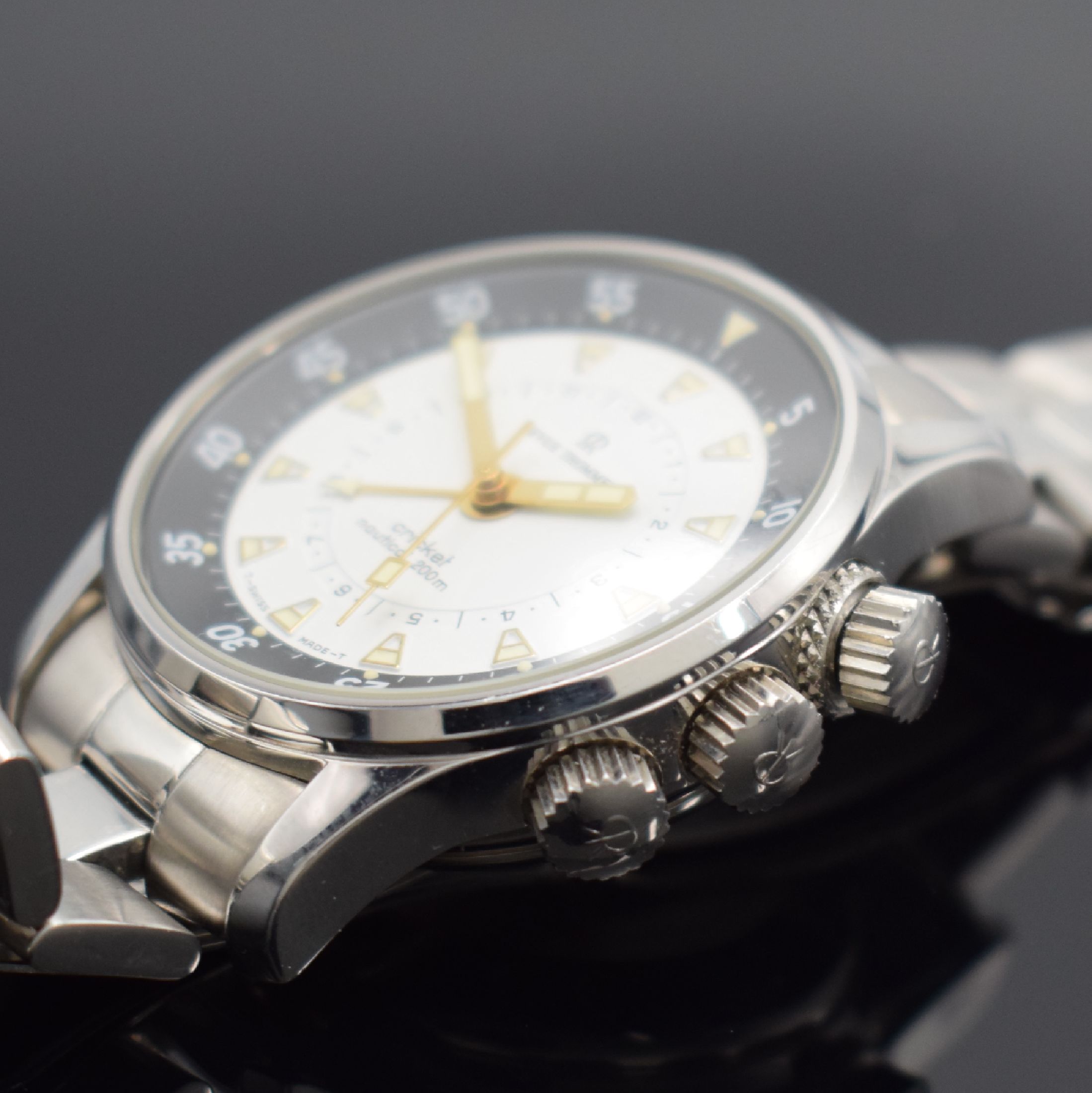 Detail c: REVUE THOMMEN Cricket Nautical Armbandwecker, Schweiz um 2000, Ref. 7910001, Handaufzug, auf 2400 Stück lim. Sondermodell in Edelstahl, dopp. ...