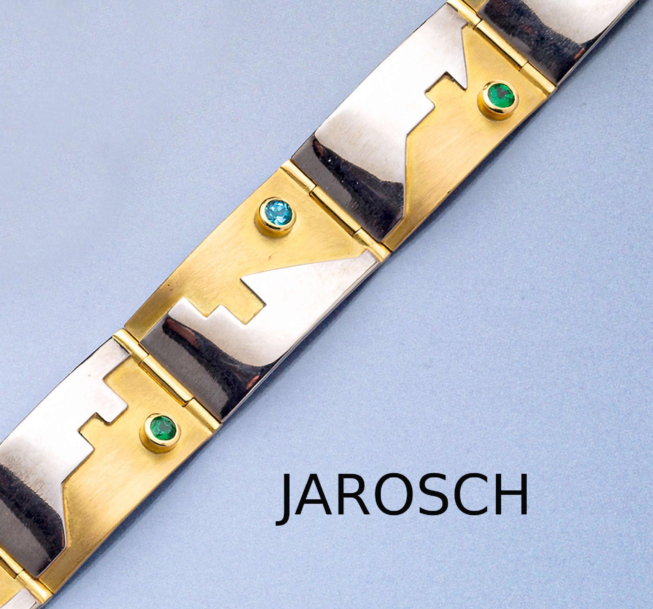 18 kt Gold Designer Armband Goldschmiede JAROSCH/Mannheim, Handarbeit, Unikat, GG/WG750/000, GG-Flächen satiniert, WG-Flächen poliert, 6 l. ...
