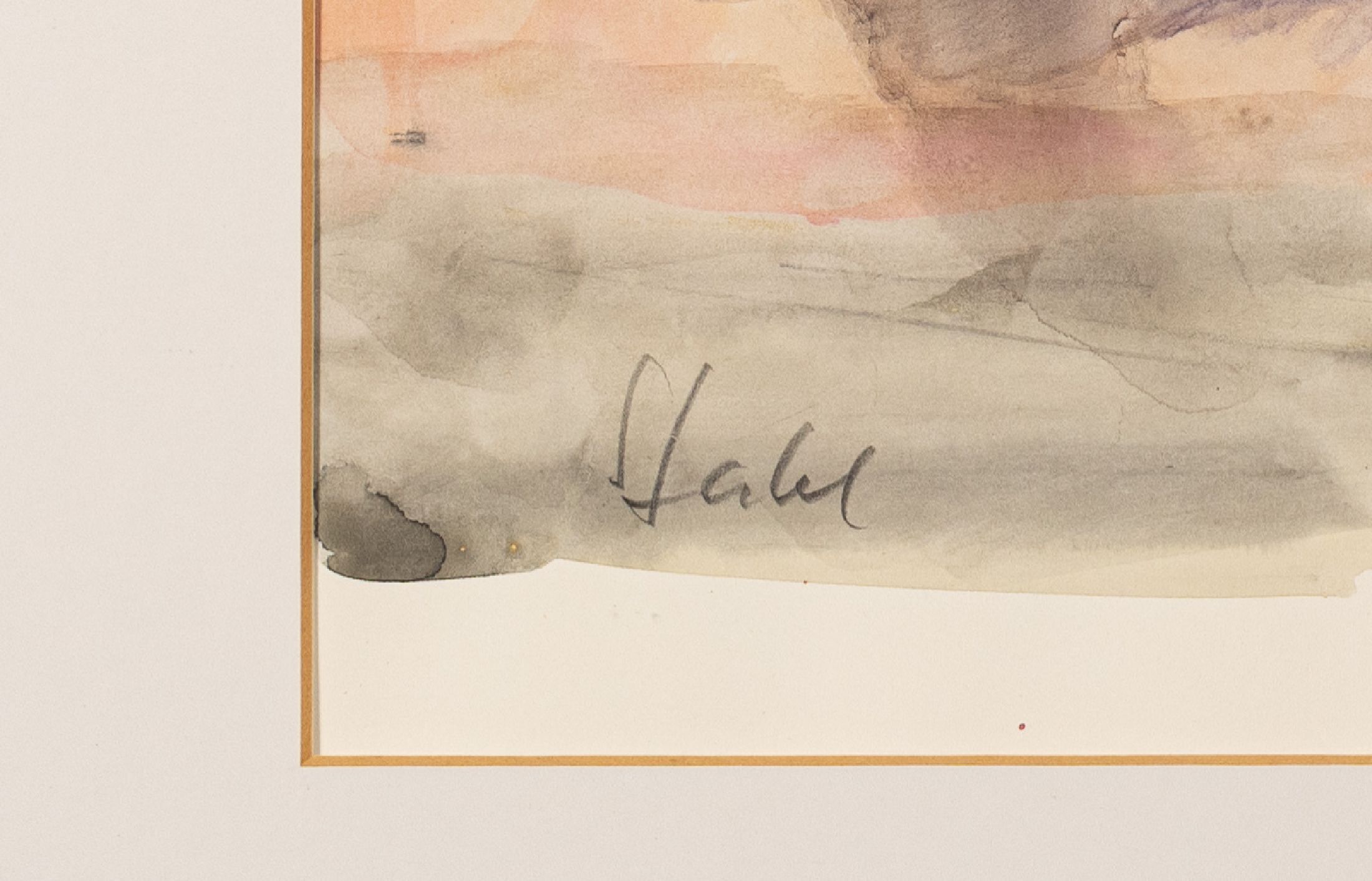 Detail a: Stahl, unbekannter Künstler, um 1950/70, Abstrakte Komposition, Mischtechnik/Papier, re. unten sign., Galerie-Rahmung, unter Glas, gesamt ca. 64x54 ...