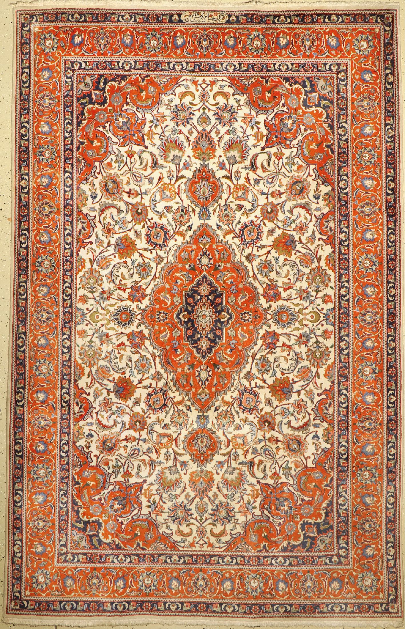Keschan fein, signiert, (Sherkat Sahamie Farshe Iran), Persien, um 1950 Jahre, Korkwolle, ca. 300 x 190 cm, EHZ: 1-2