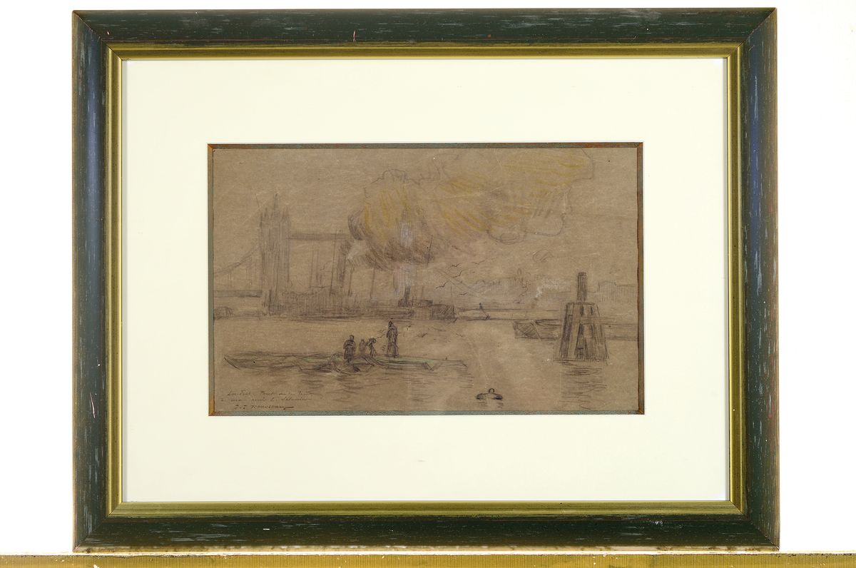 Detail k: Jean Jacques Rousseau, 1861 Paris-1911 ebenda, bekannter französischer Maler und Grafiker, "London , Themse-Szene vor Tower-Bridge"., ...