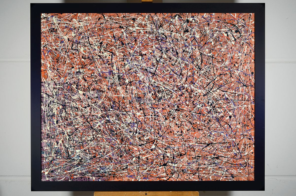 Detail k: Stahl, unbekannter Künstler um 1950/70, "Action Painting/Drip Painting a la Jackson Pollock", ÖL/Acryl/Hartfaserplatte, sign., R., ca. ...