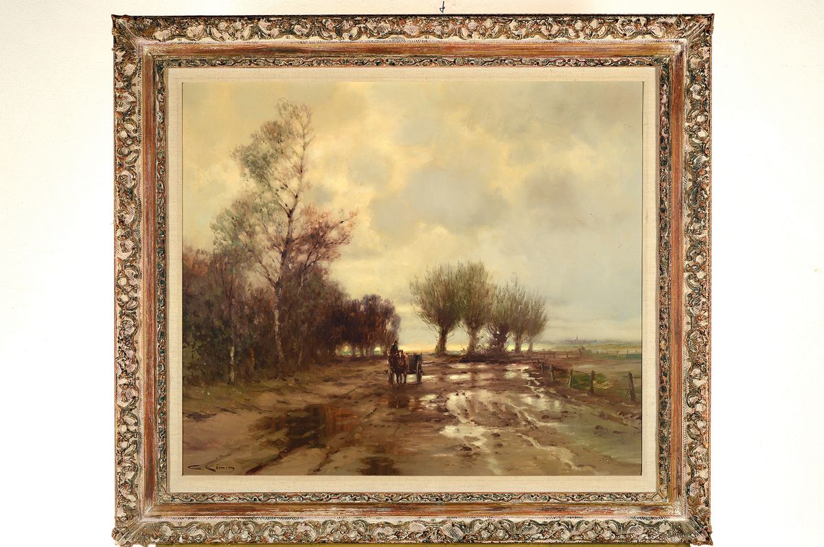 Detail k: Günter König, 1926 Gießen-2007 ebenda, bekannter deutscher Landschaftsmaler im Stil der Düsseldorfer Schule, "Winterlandschaft mit ...