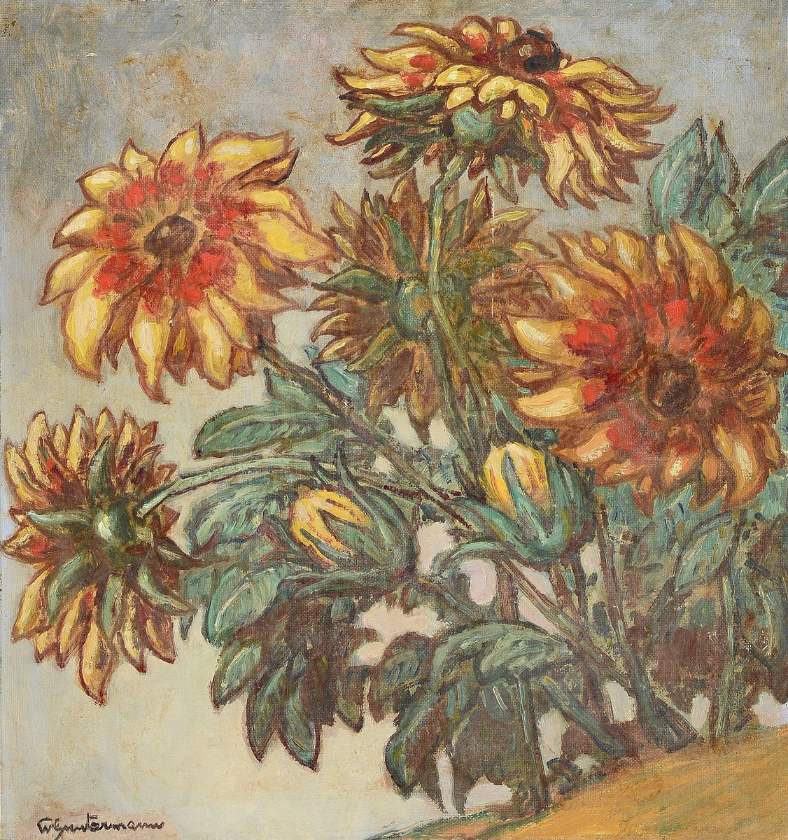 Wilhelm Guntermann, 1887 - 1976 Hollerbach, Blumenstillleben, Öl/Malplatte Malplatte, signiert, 70 x 69 cm, Rahmen ca. 83 x 79 cm, l. best.