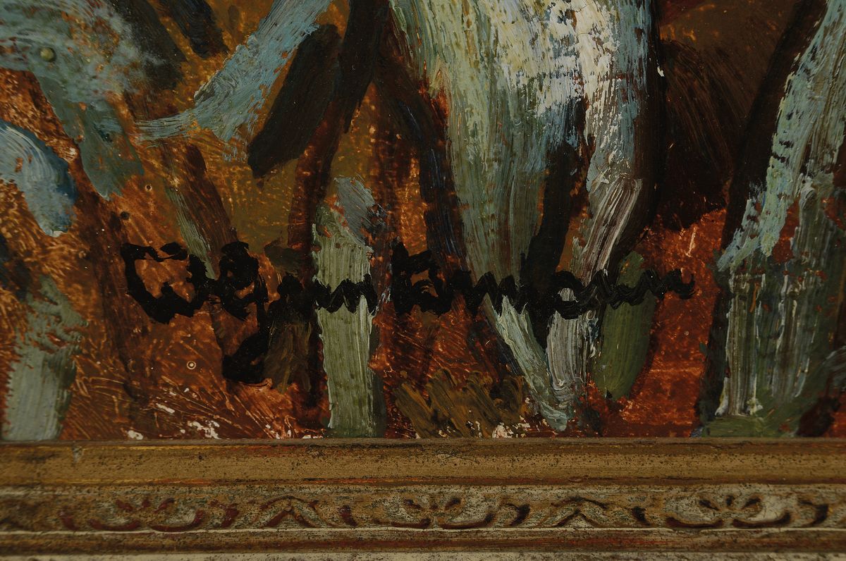 Detail a: Wilhelm Guntermann, 1887 - 1976 Hollerbach, Blumenstillleben mit Schwertlilien, Öl/Lwd signiert, ca. 80 x 65 cm, Rahmen: 97 x 79 cm