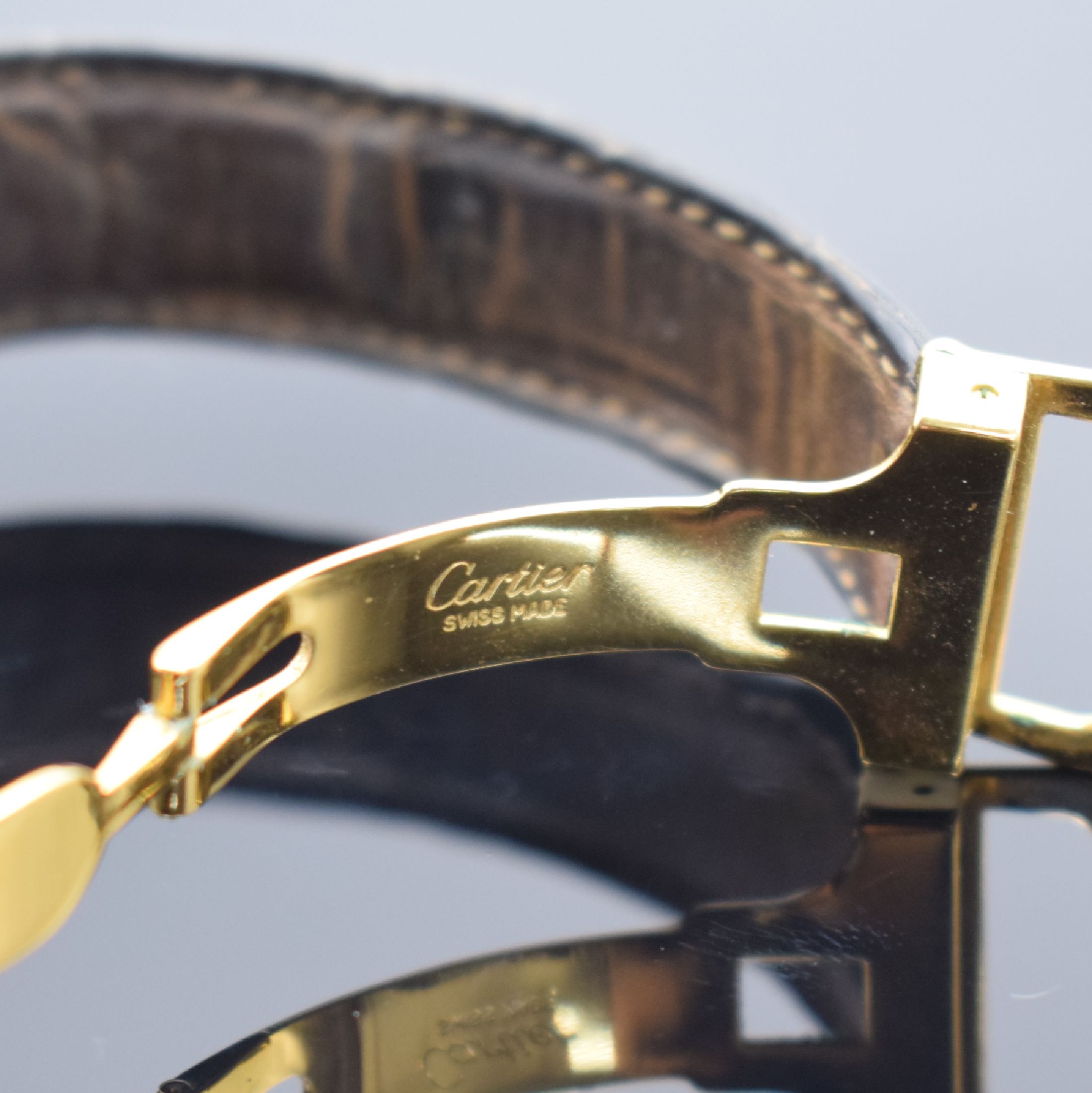 Detail b: CARTIER Damenarmbanduhr Tank Vermeil Referenz 590005, Schweiz um 1990, quarz, 2-teil., verg. Silbergeh. inkl. Lederband (zu ern.) mit orig. ...