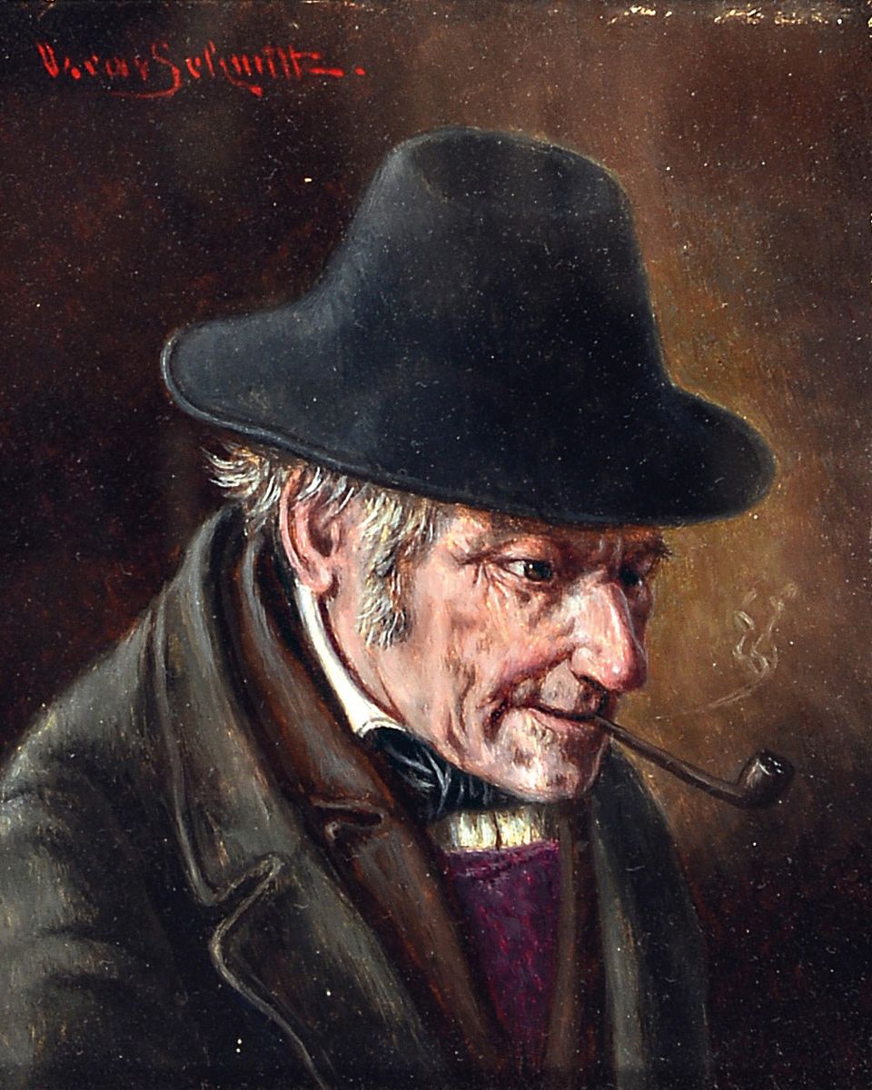 Oskar Schmitt, 1882-1943 München, zwei Bauernporträts, je ein rauchender Bauer, signiert, Öl/Karton, Tabernakelrahmen (best.), je 33x31 cm