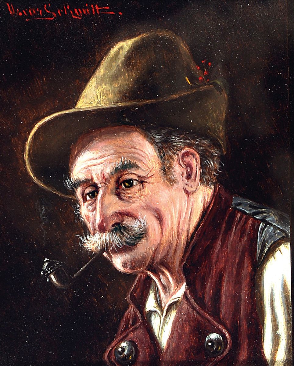 Detail a: Oskar Schmitt, 1882-1943 München, zwei Bauernporträts, je ein rauchender Bauer, signiert, Öl/Karton, Tabernakelrahmen (best.), je 33x31 cm