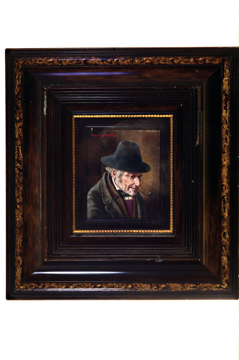 Detail k: Oskar Schmitt, 1882-1943 München, zwei Bauernporträts, je ein rauchender Bauer, signiert, Öl/Karton, Tabernakelrahmen (best.), je 33x31 cm